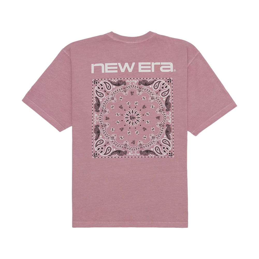 The model is wearing this New Era Paisley T-Shirt in pink. 2