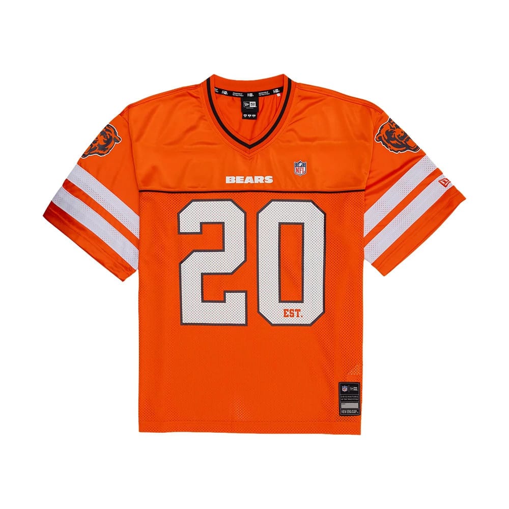 The model is wearing this NFL Chicago Bears Mesh Jersey in orange. 7