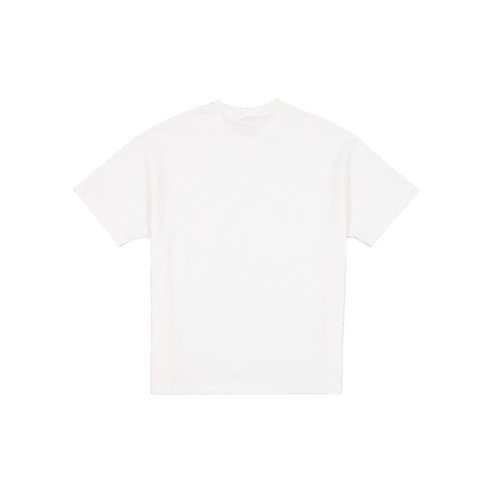 The model is wearing this New Era Black Label Seersucker T-Shirt in Cream. 2