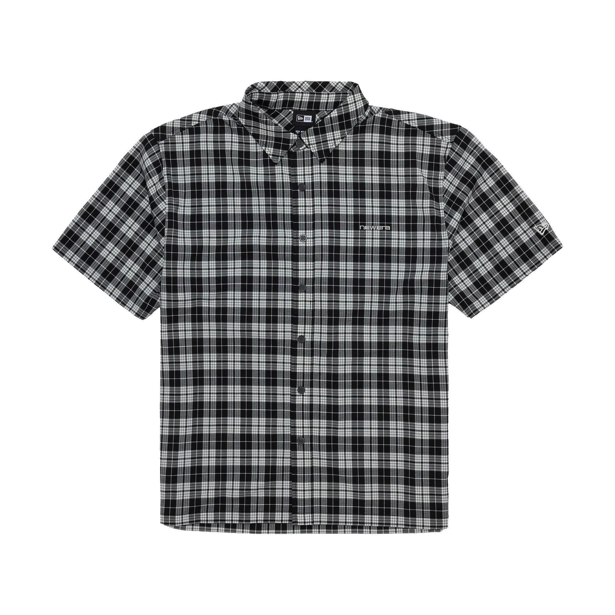 This is a New Era Check Short Sleeve Shirt in black. 1