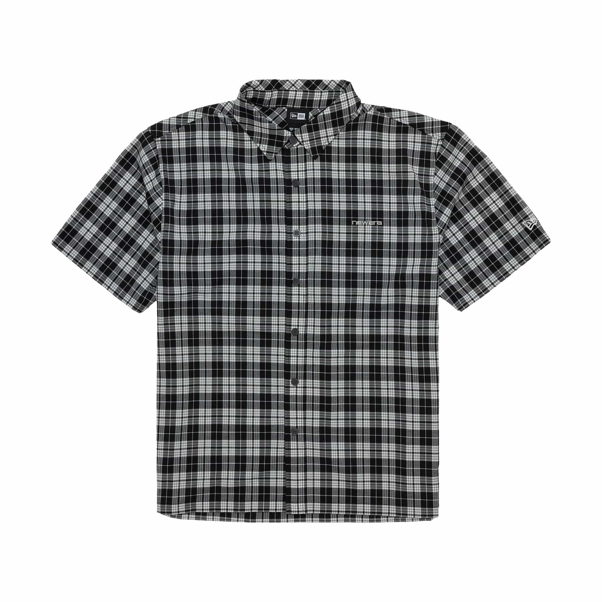 This is a New Era Check Short Sleeve Shirt in black. 1