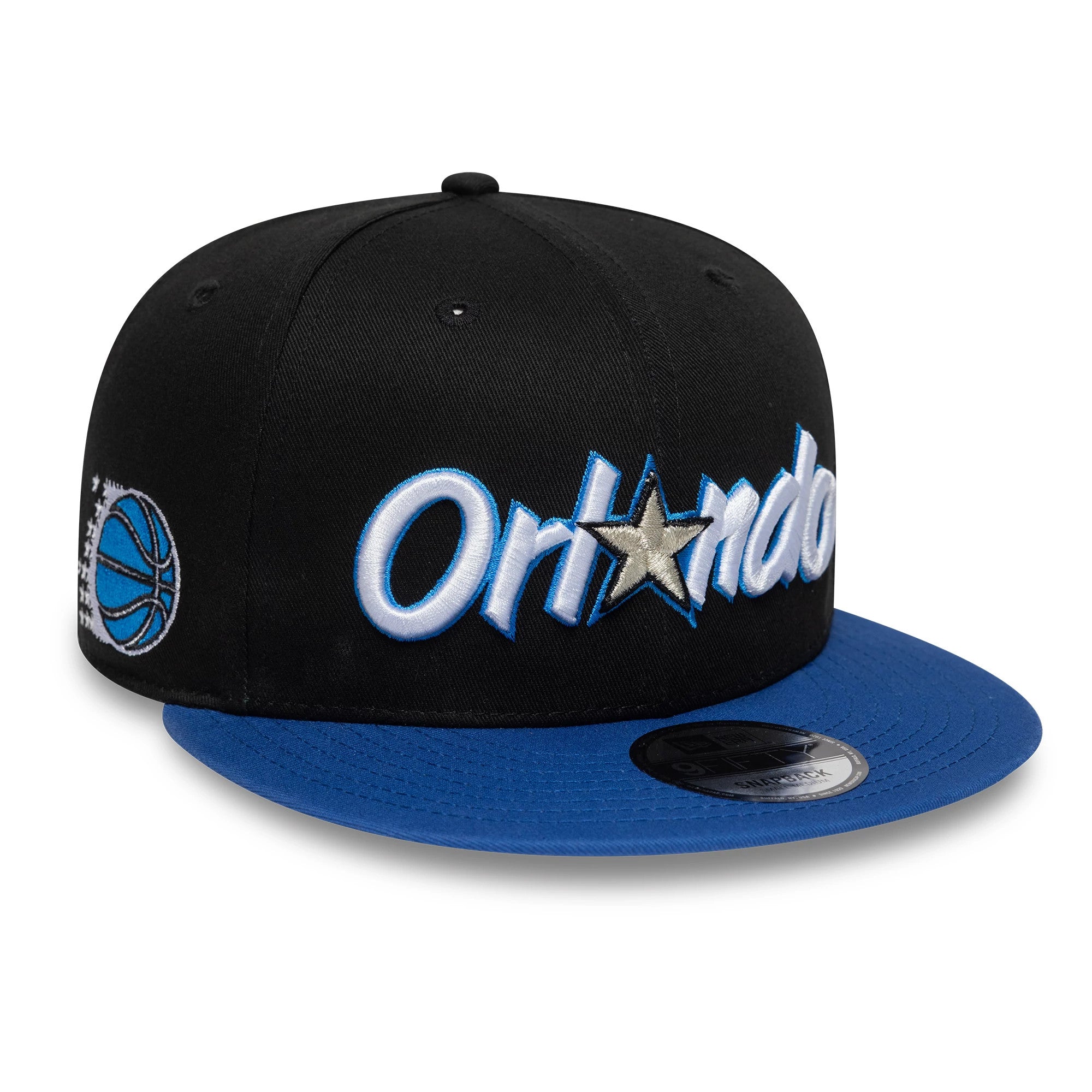 Pictured is this NBA Hardwood Classic Orlando Magic 9FIFTY Snapback cap in black & blue. 1