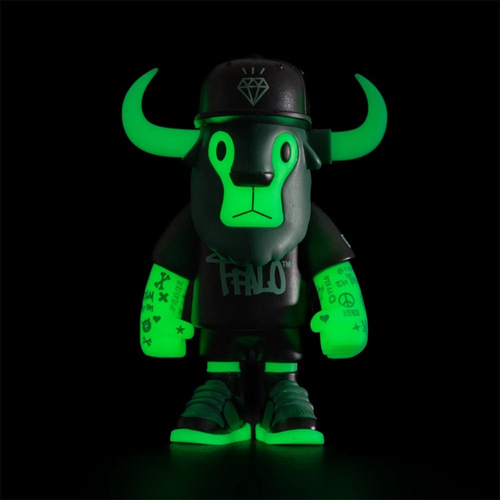 Pictured is this New Era 59FIFTY Day 2026 Glow In The Dark Ffalo figure in black. 2
