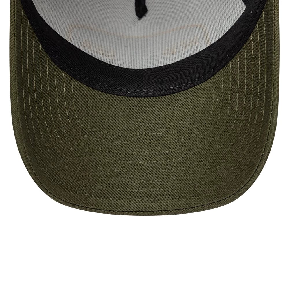Pictured is this New Era Location Icon 9FORTY A-Frame Trucker Adjustable cap in green. 7