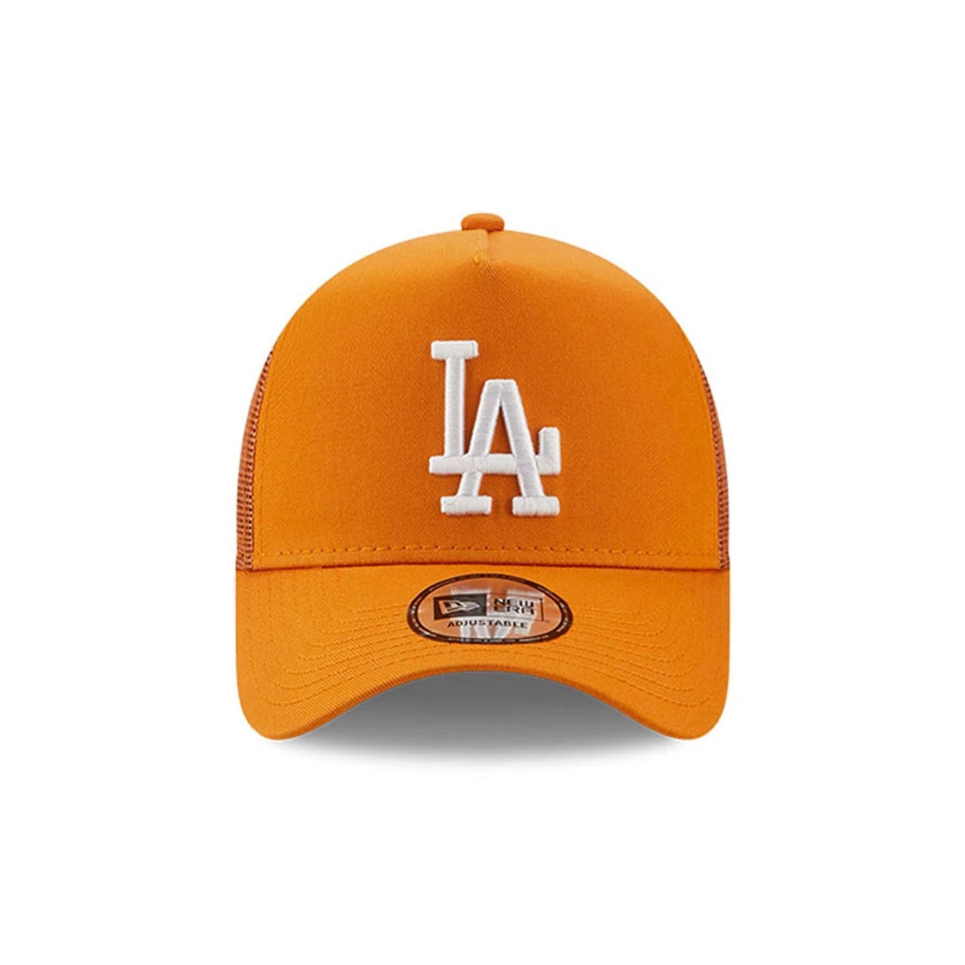 This is a LA Dodgers Youth MLB League Essential Dark Orange 9FORTY A-Frame Trucker Adjustable Cap 2