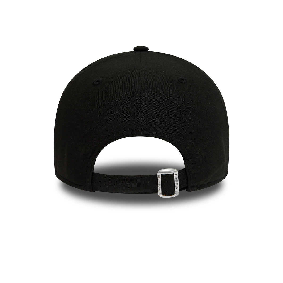 Tottenham Hotspur Repreve Black New Era 9FORTY Adjustable Cap, rear view showing the black top button, stitched eyelets on the crown, and the adjustable strap with a metal buckle for a personalised fit.