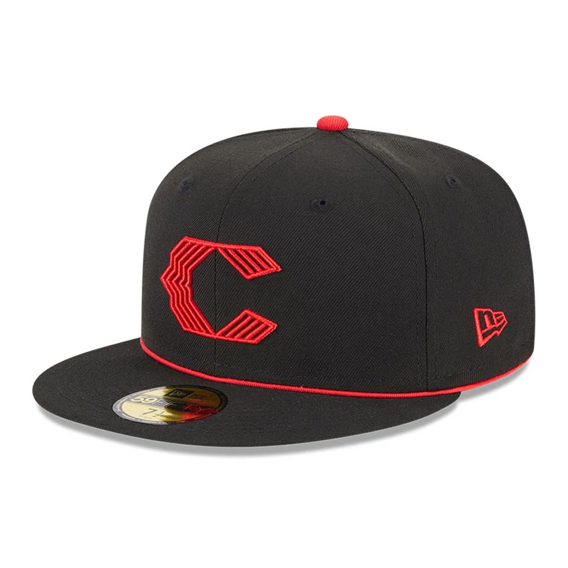 This is a Cincinnati Reds MLB City Connect 2025 Black 59FIFTY Fitted Cap 1