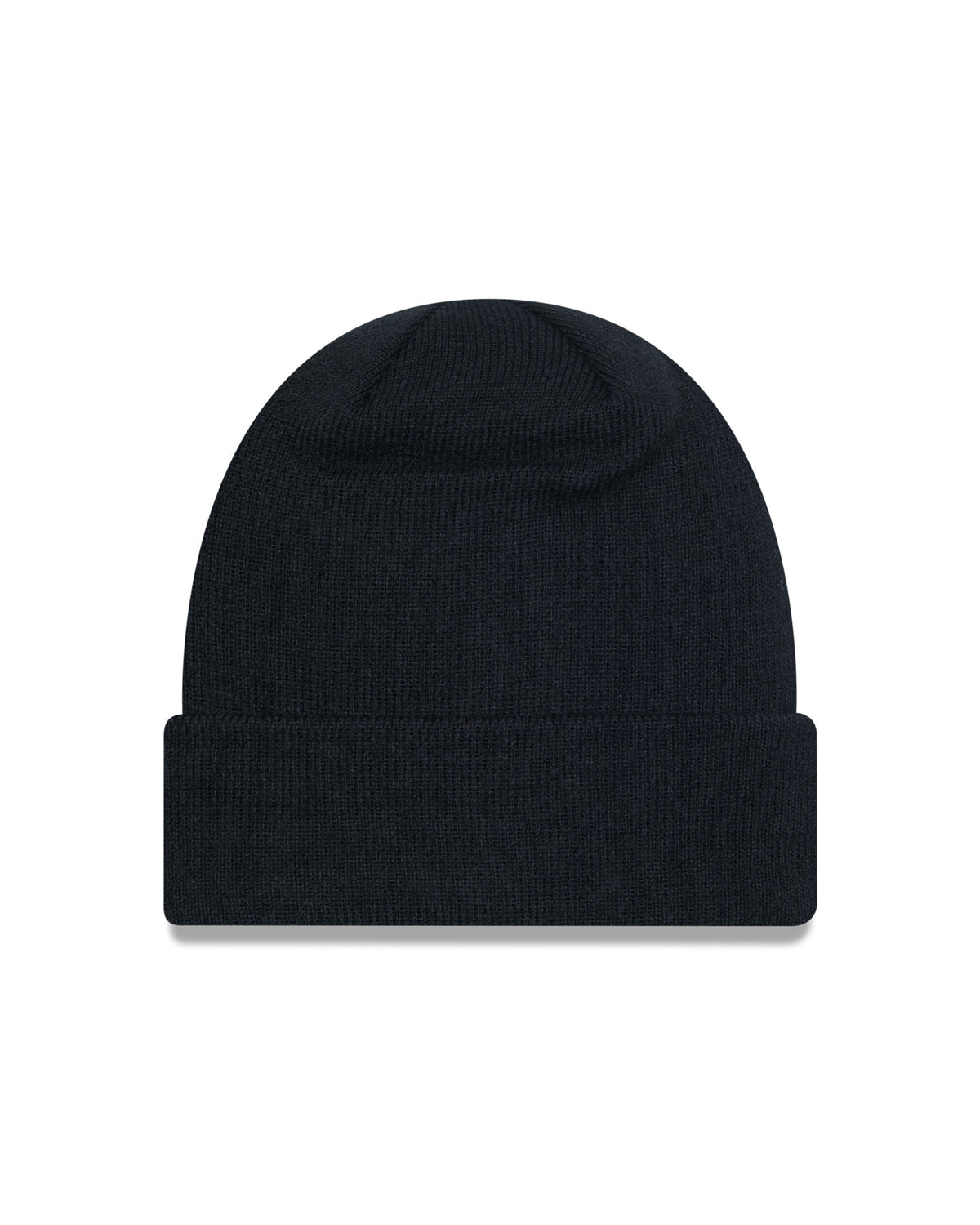 AC Milan Black Cuff Knit Beanie Hat, front view showing the plain black knitted design with a doubled-over cuff and seamless top button, emphasising its sleek and simple winter look.