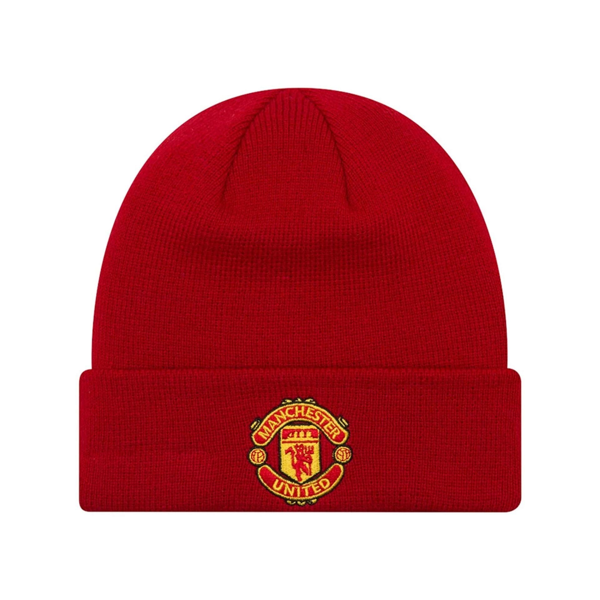 This is a Manchester United FC Youth Red Cuff Knit Beanie Hat 1