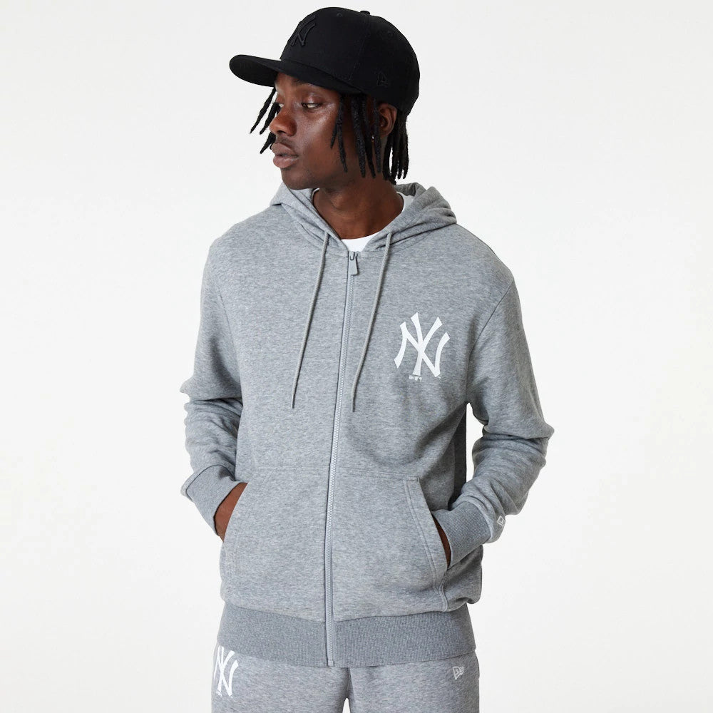 The Male model is wearing New York Yankees MLB Essential Grey Full Zip Hoodie 1