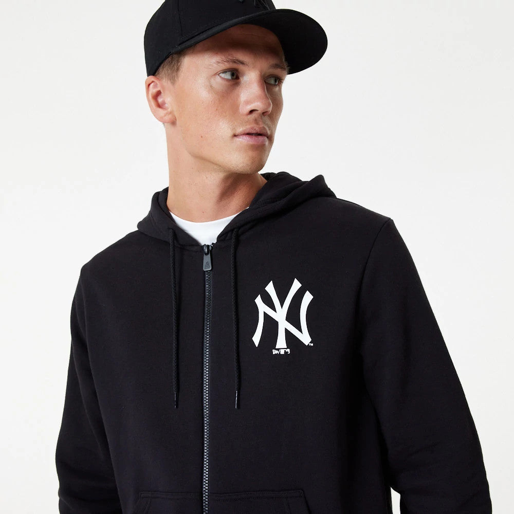 The Male model is wearing New York Yankees MLB Essential Black Full Zip Hoodie 3
