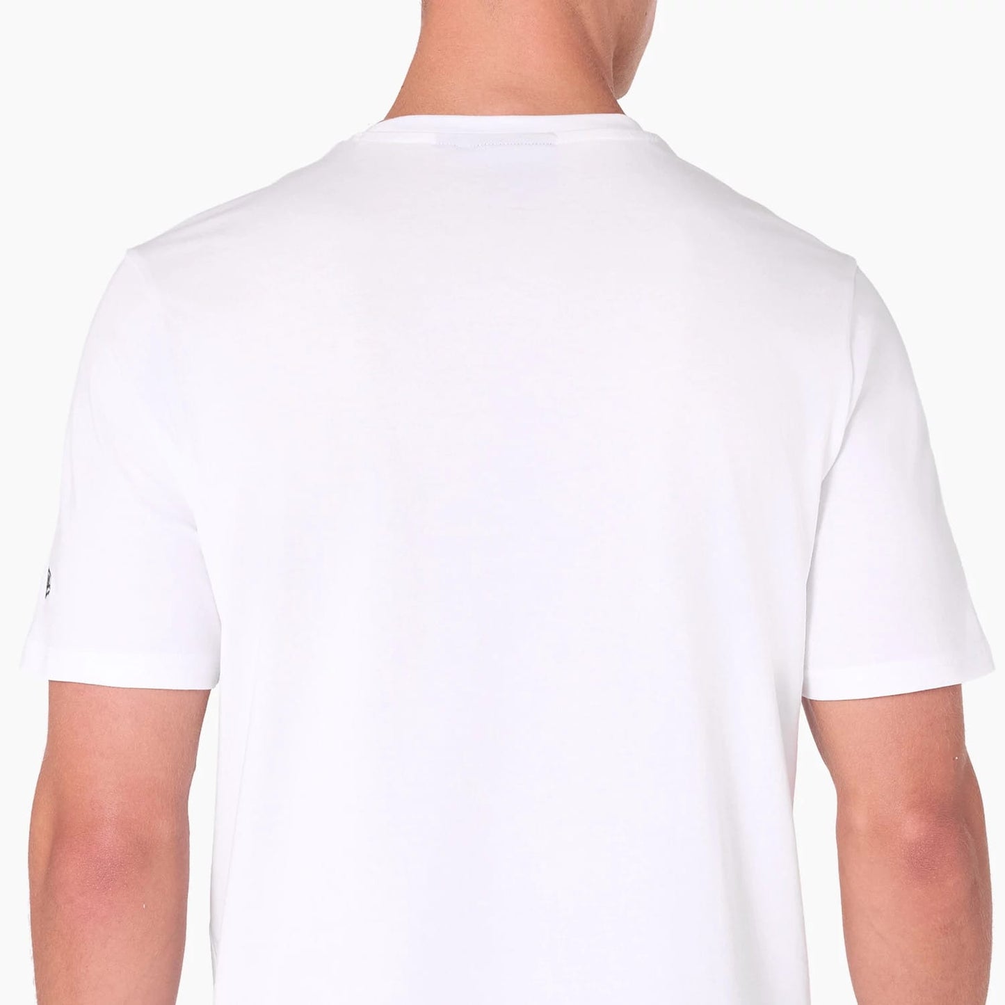 New Era New York Yankees MLB White T-Shirt, rear view showing the plain white back with short sleeves, a small debossed New Era logo on the left sleeve and a clean crew neck design.