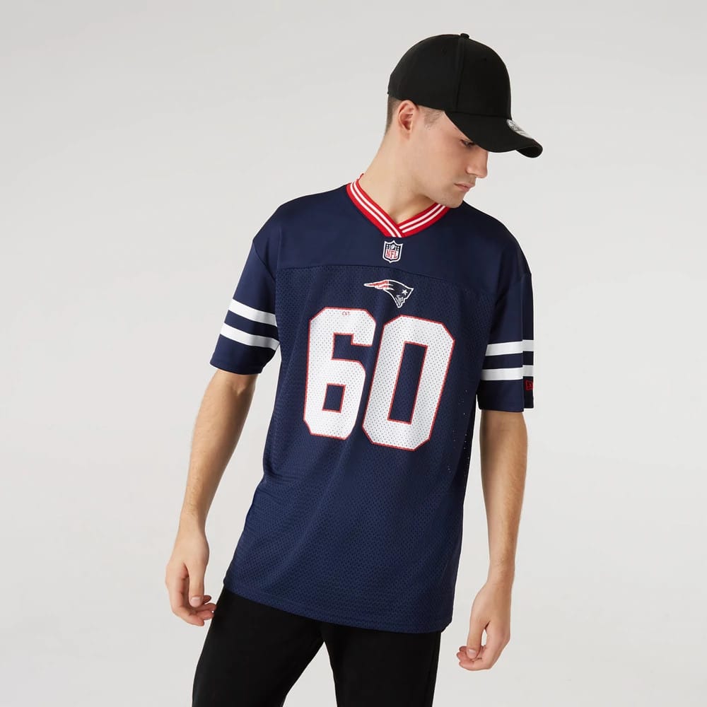 The Male model is wearing New England Patriots NFL Dark Blue Mesh T-Shirt 3