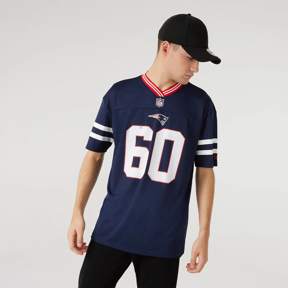 The Male model is wearing New England Patriots NFL Dark Blue Mesh T-Shirt 3