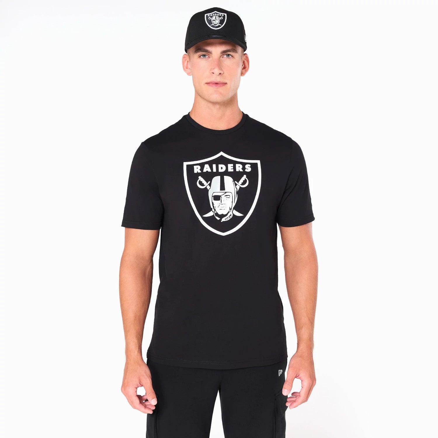 The Male model is wearing Las Vegas Raiders NFL Black T-Shirt 1