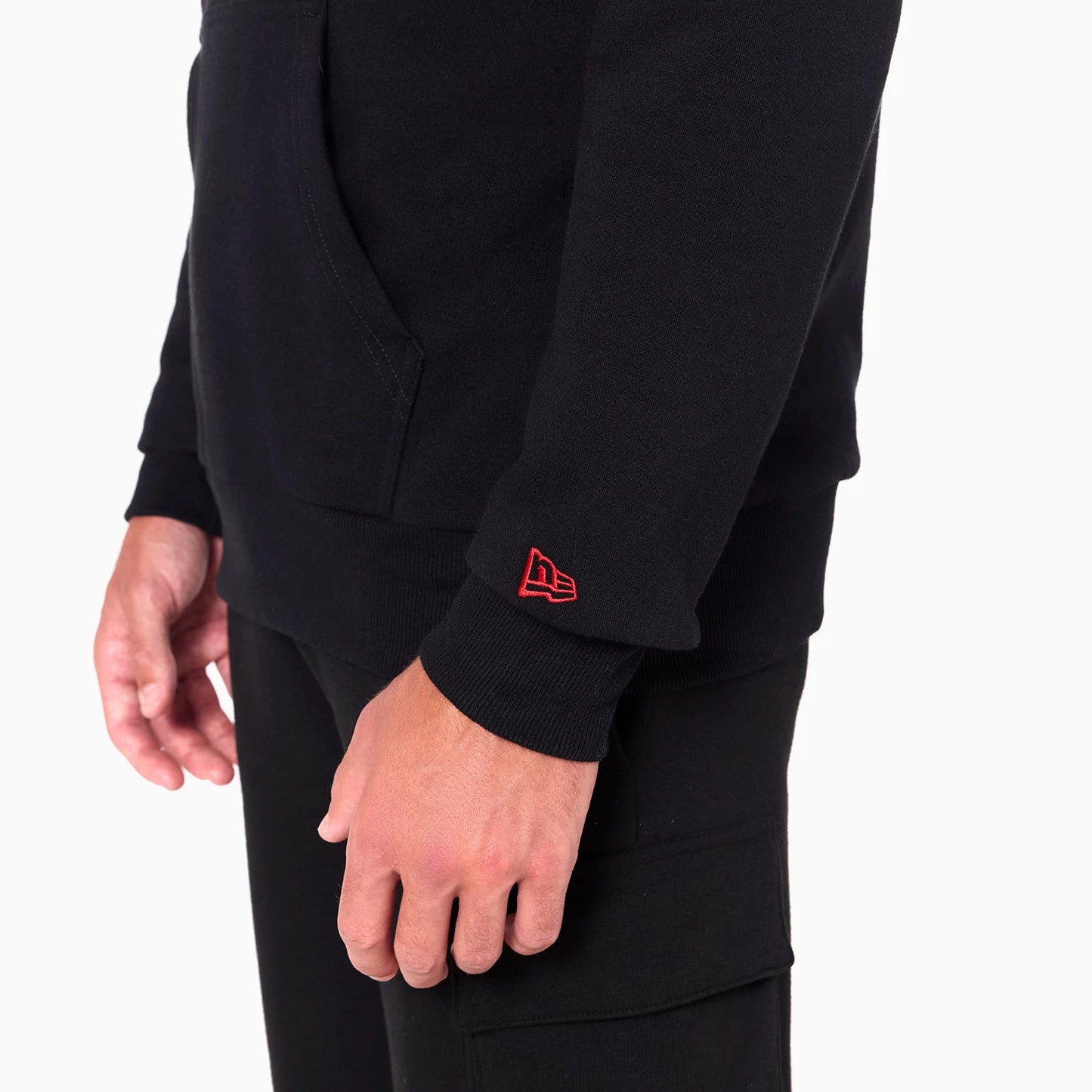 The Male model is wearing Tampa Bay Buccaneers NFL Black Pullover Hoodie 7