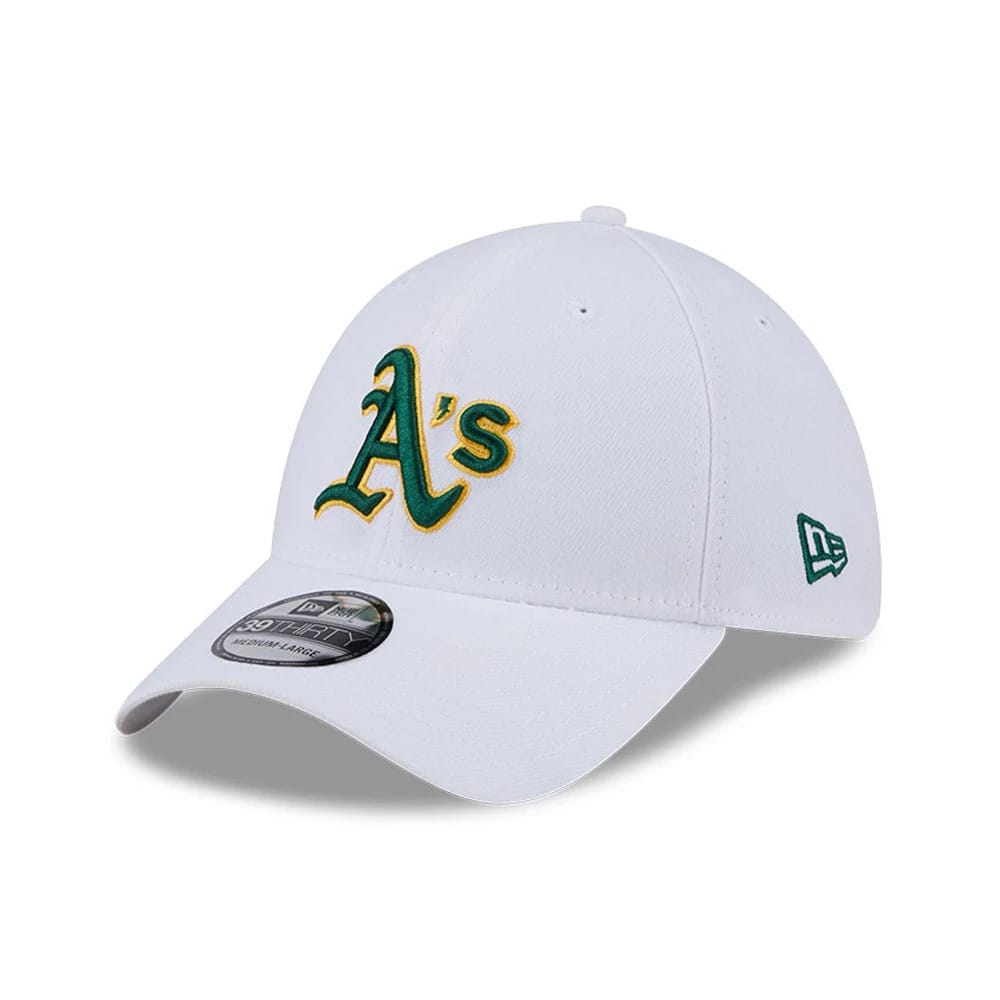 Pictured is this MLB Evergreen Athletics 39THIRTY Stretch Fit cap in white. 1