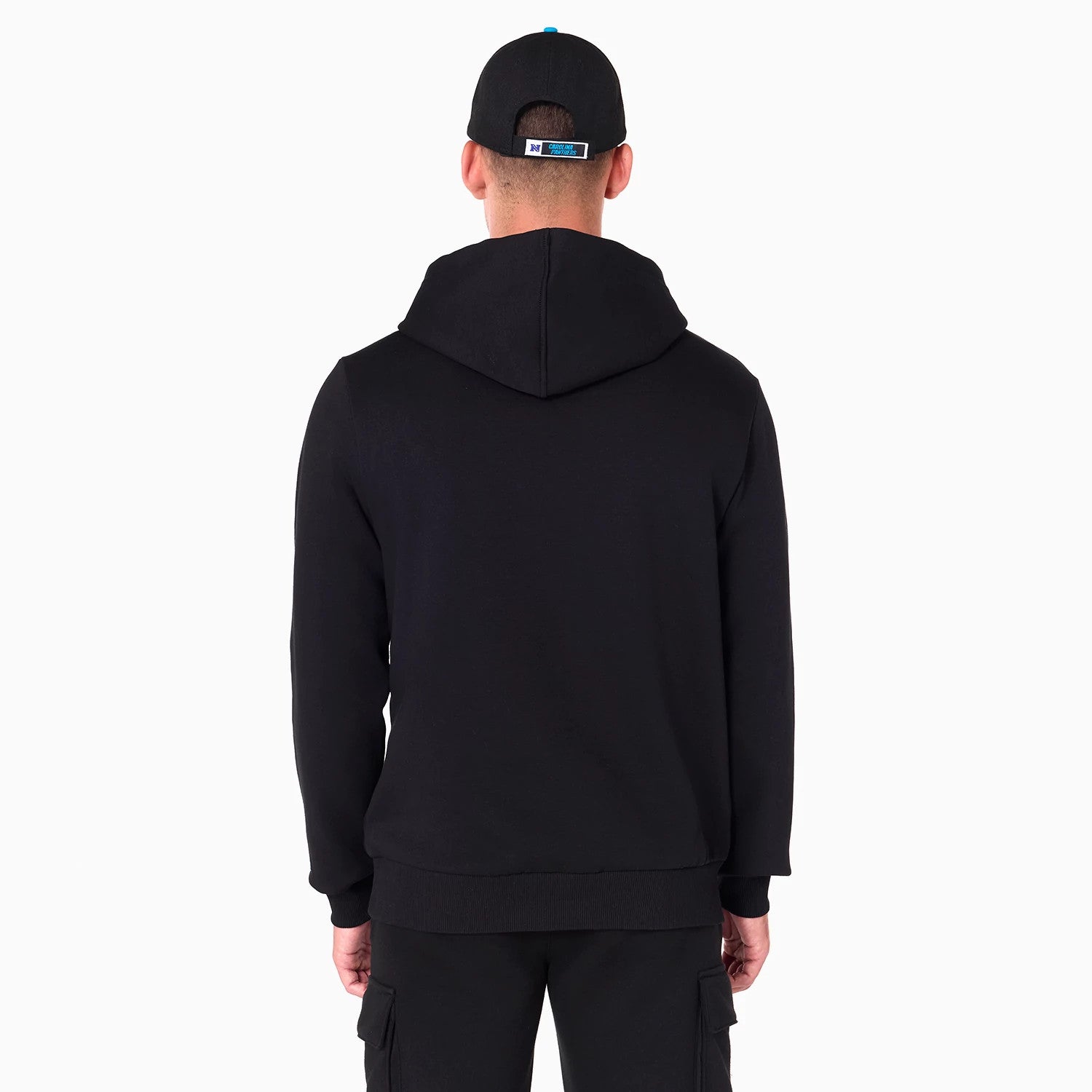 The Male model is wearing Carolina Panthers NFL Black Pullover Hoodie 2