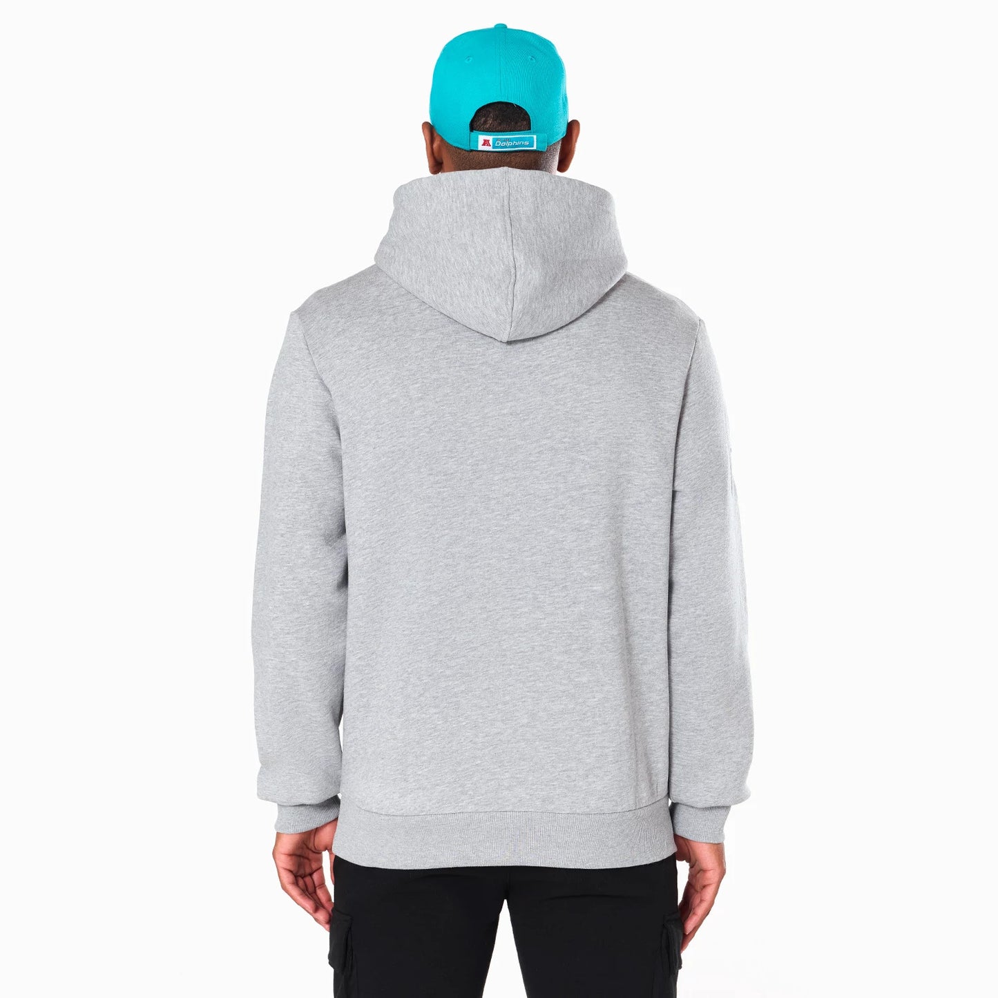 The Male model is wearing Miami Dolphins NFL Grey Pullover Hoodie 7