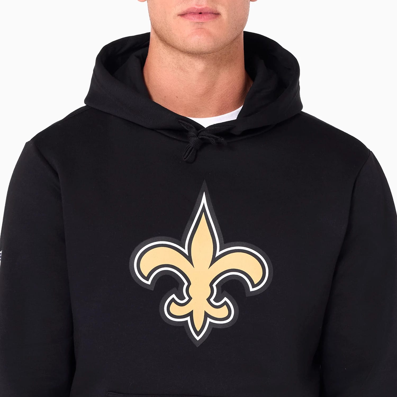 The Male model is wearing New Orleans Saints NFL Black Pullover Hoodie 3