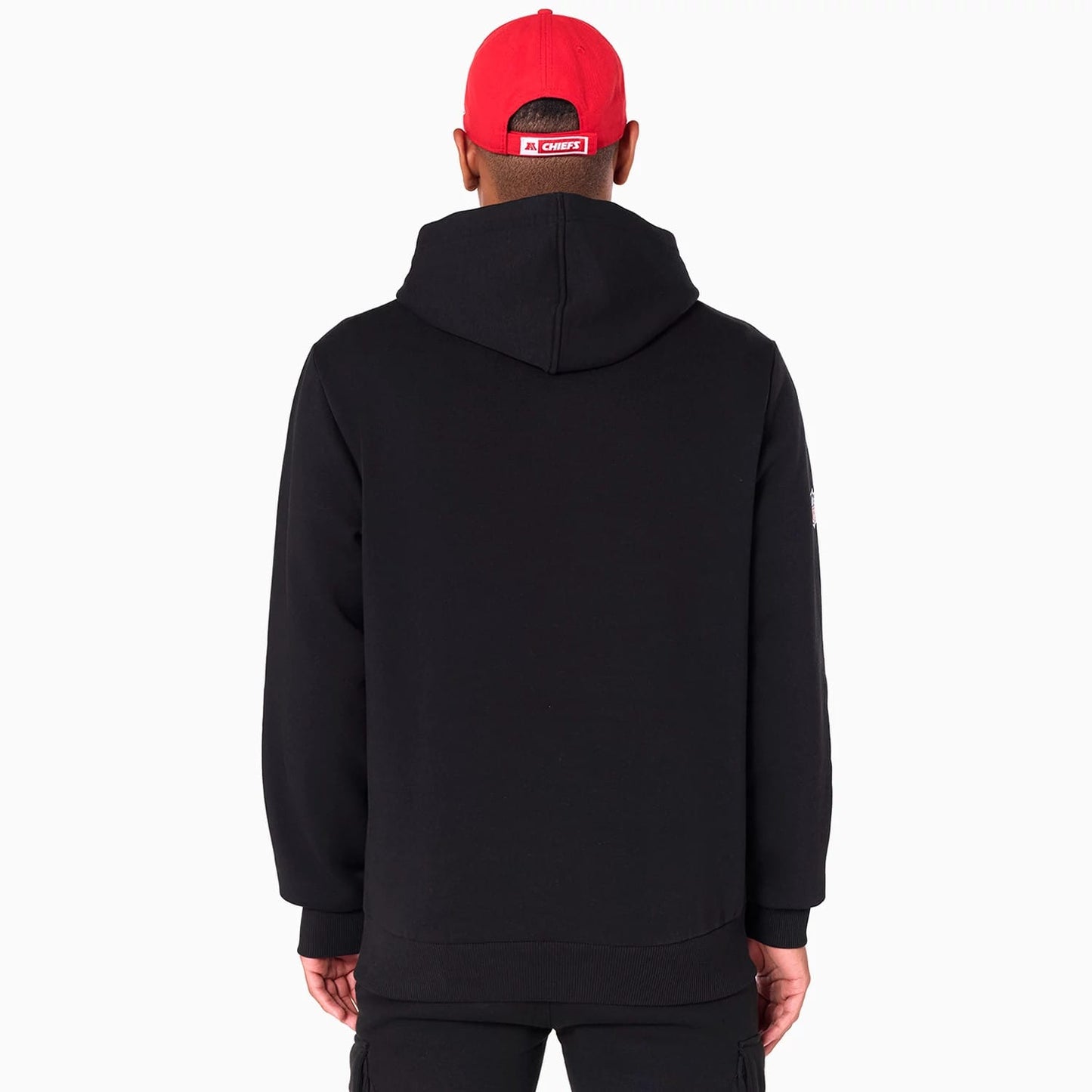 The Male model is wearing Kansas City Chiefs NFL Black Pullover Hoodie 7