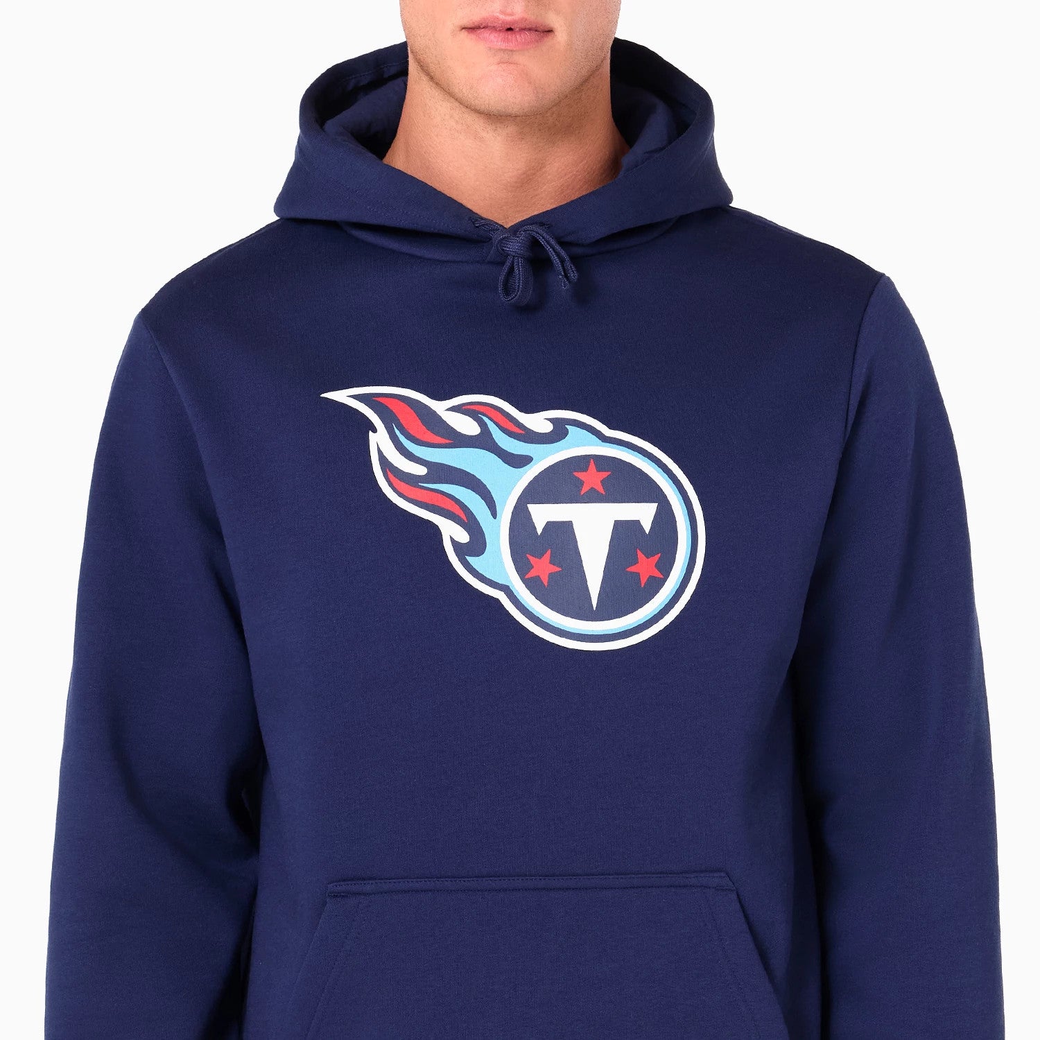 The Male model is wearing Tennessee Titans NFL Navy Pullover Hoodie 3