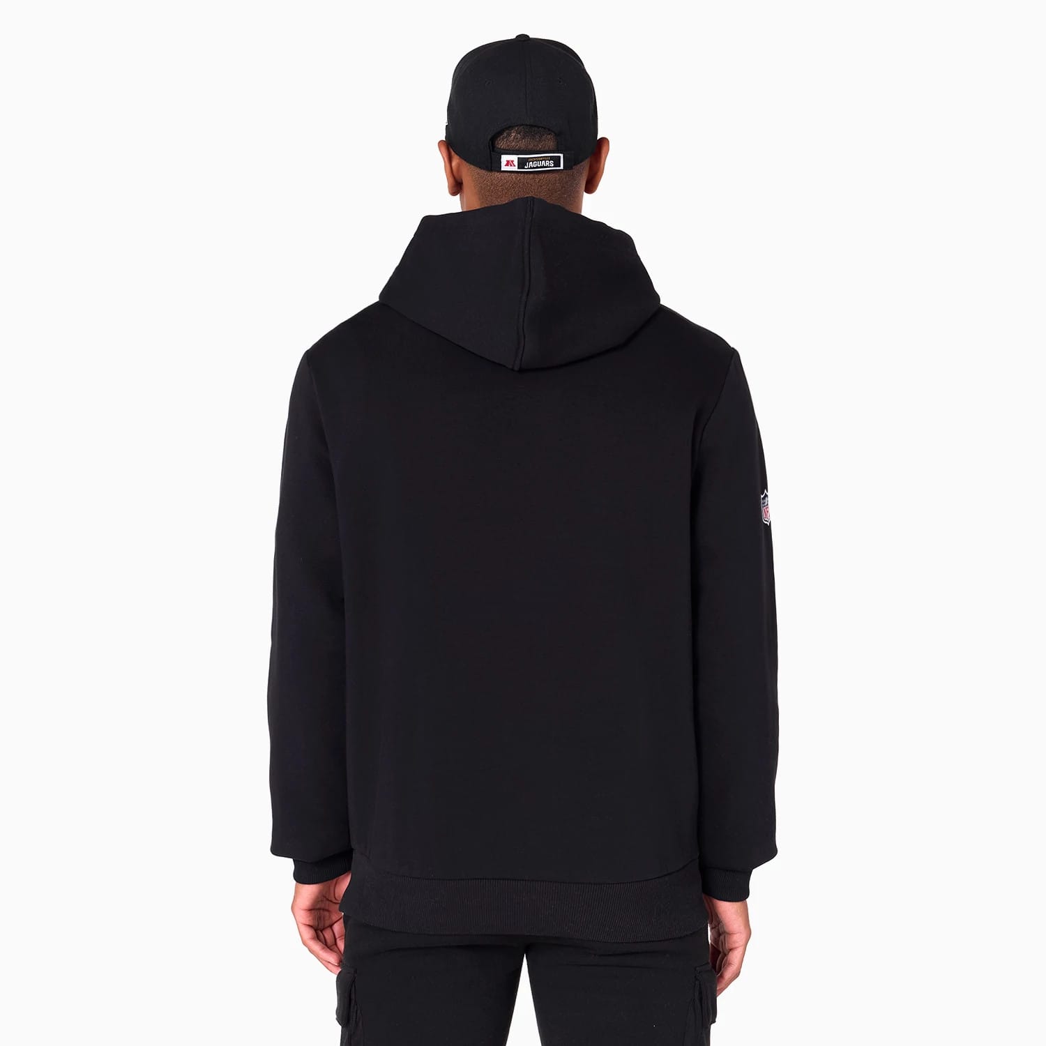 The Male model is wearing Jacksonville Jaguars NFL Black Pullover Hoodie 2