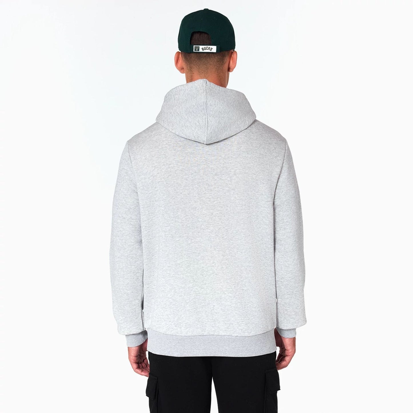 The Male model is wearing Milwaukee Bucks NBA Grey Pullover Hoodie 7