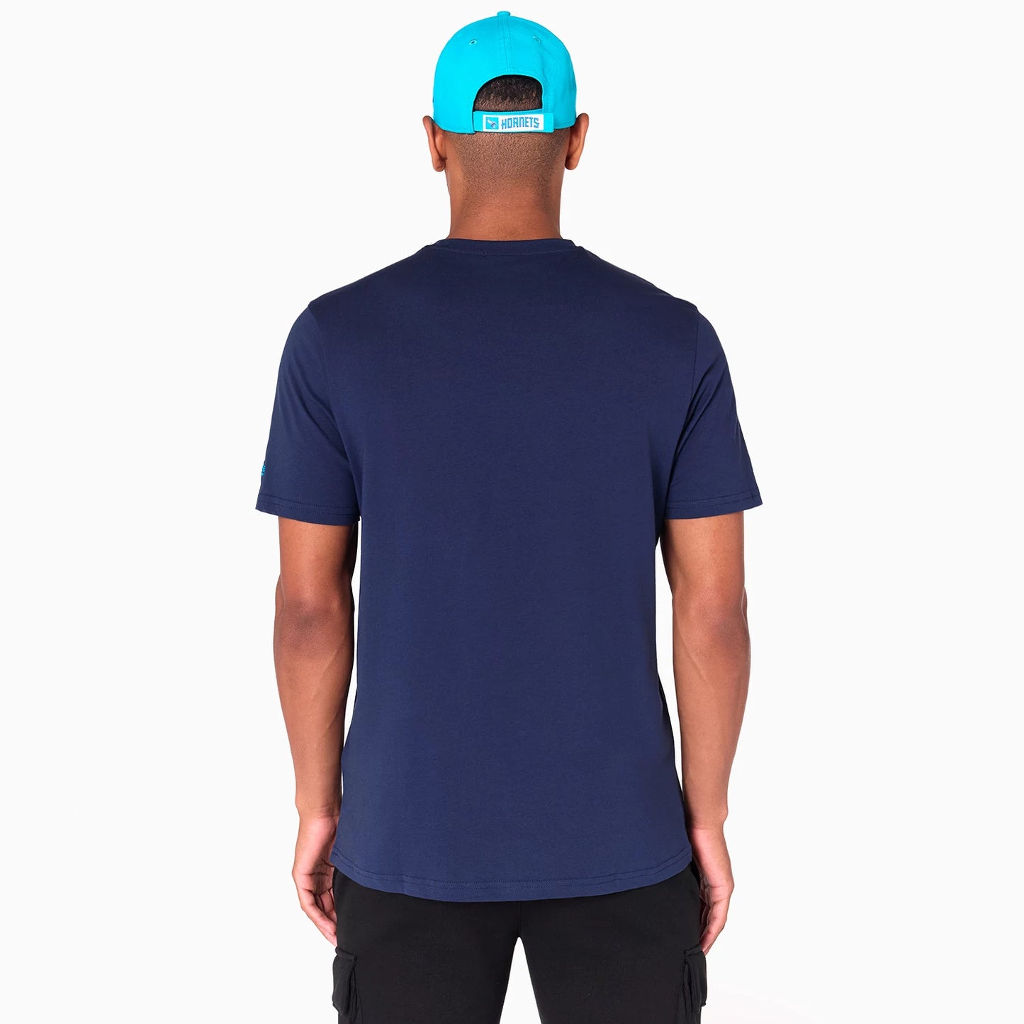 The Male model is wearing Charlotte Hornets NBA Navy T-Shirt 7