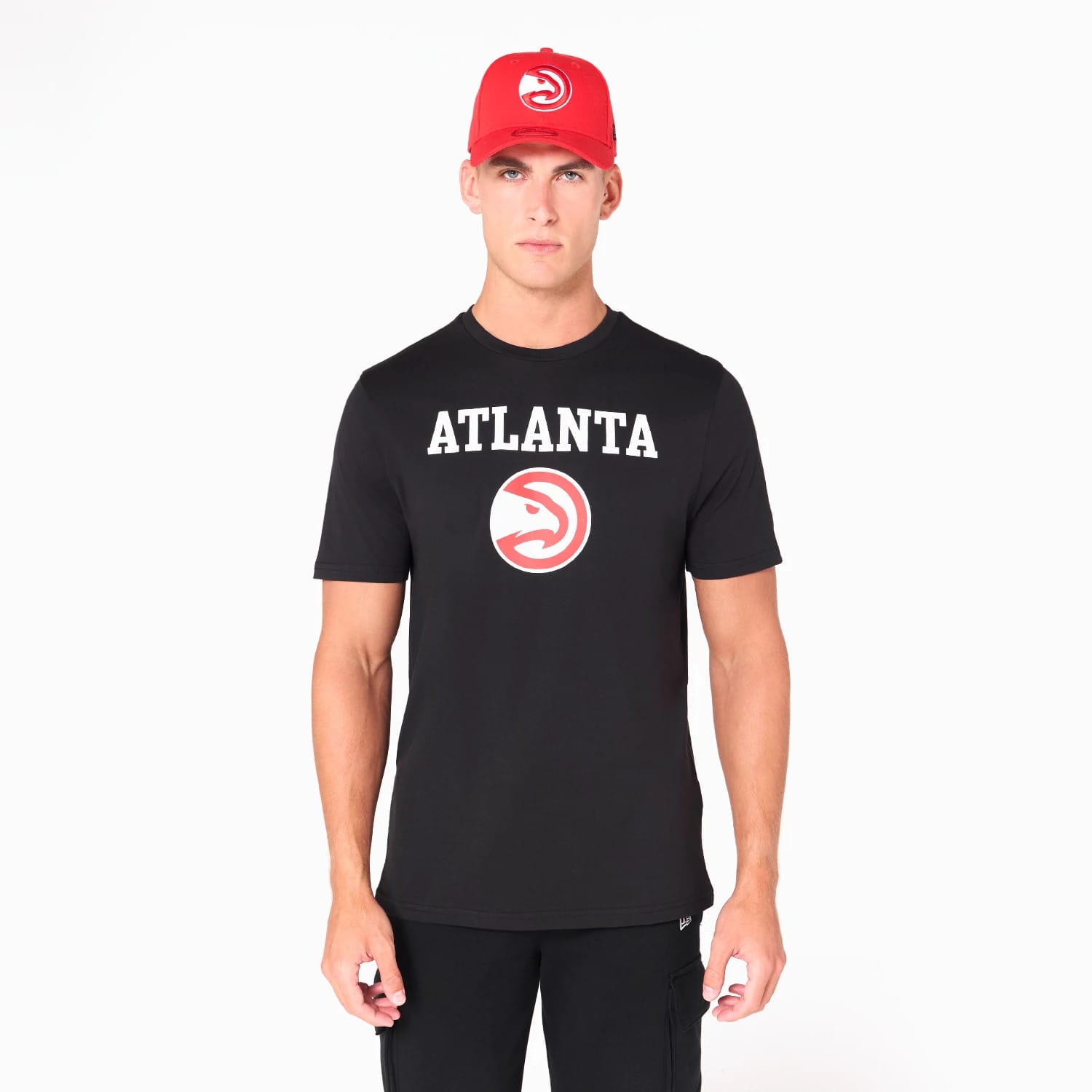 The Male model is wearing Atlanta Hawks NBA Black T-Shirt 1