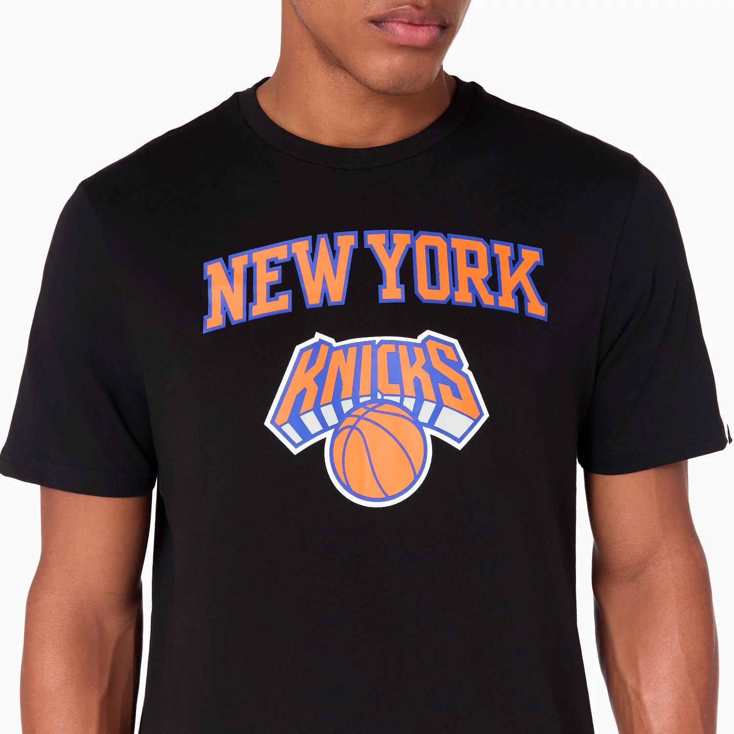 The Male model is wearing New York Knicks NBA Black T-Shirt 2