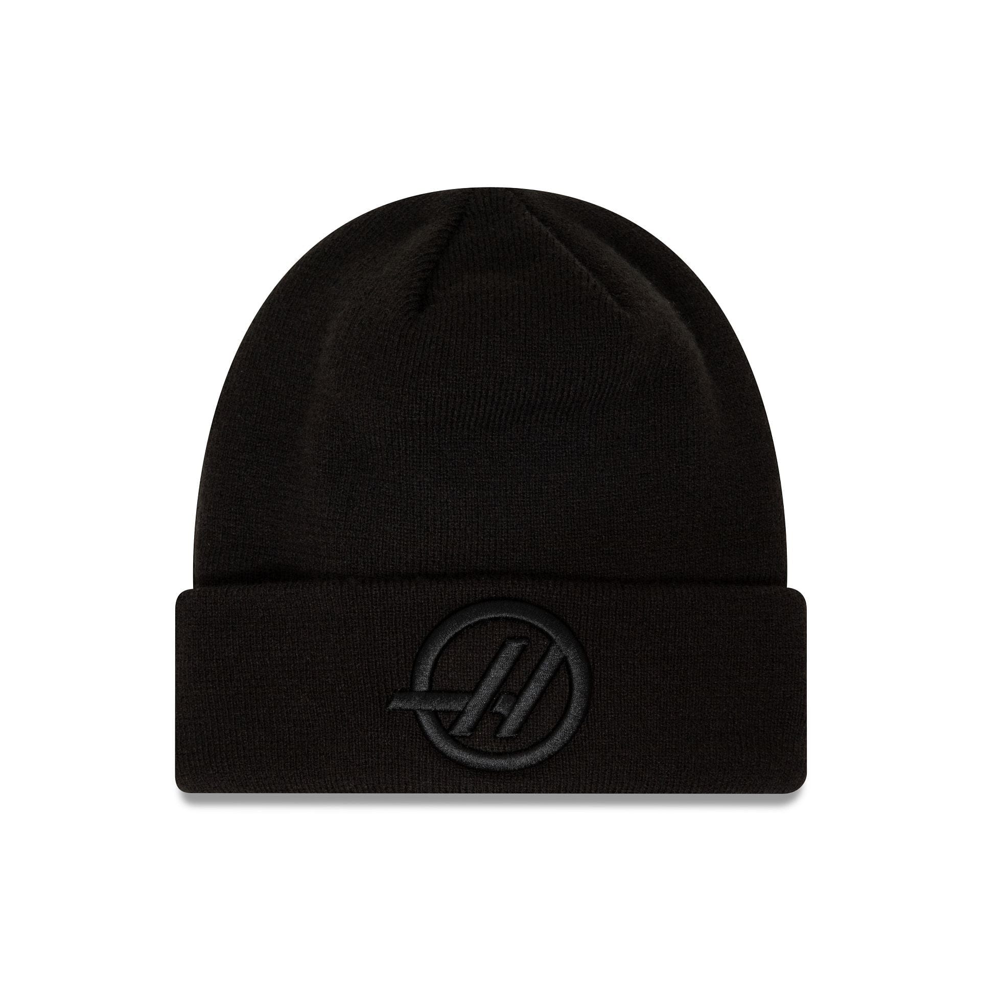 This is a Haas Formula 1 Essential Black Cuff Knit Beanie Hat 1