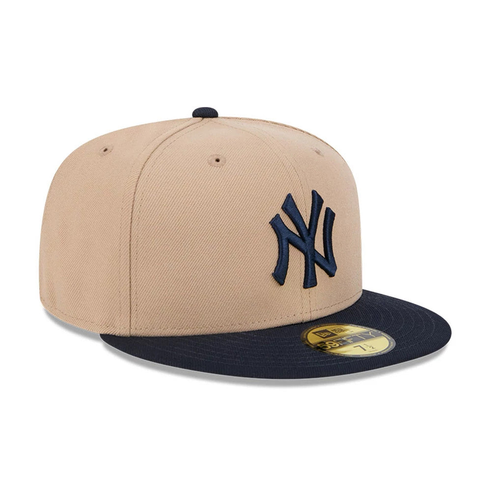 Pictured is this MLB Evergreen New York Yankees 59FIFTY Fitted cap in light beige. 4