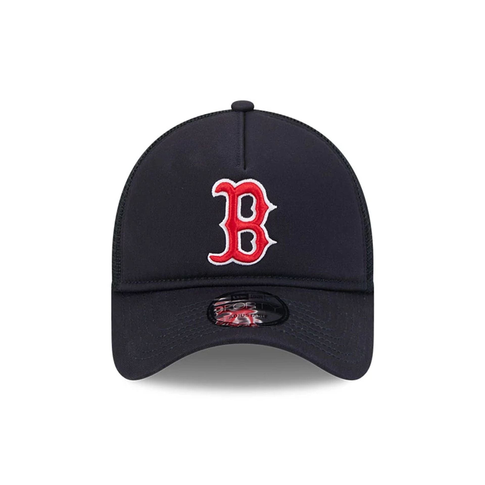 Pictured is this MLB Evergreen Boston Red Sox 9FORTY A-Frame cap in navy. 2