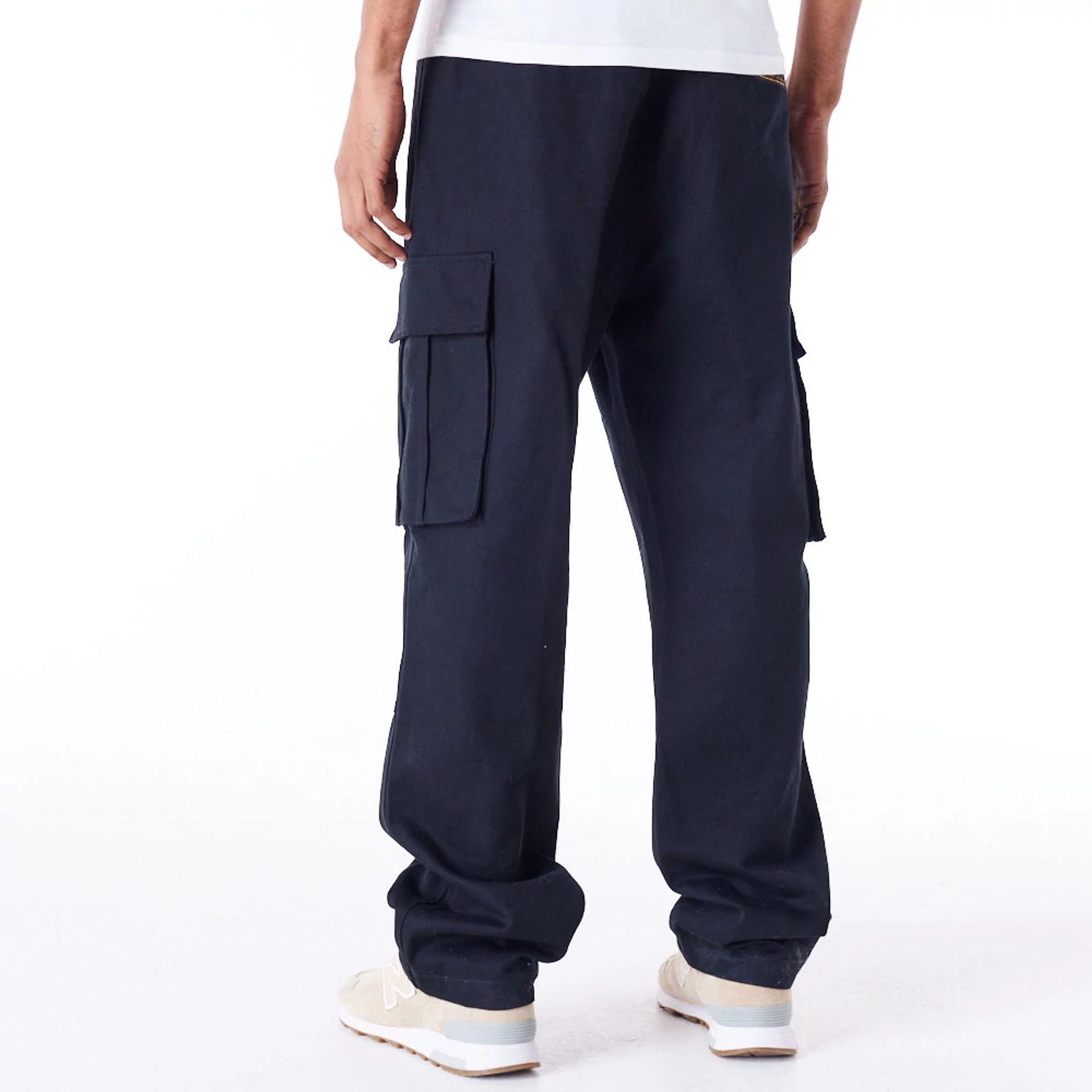 The Male model is wearing New Era Black Cargo Trousers 2
