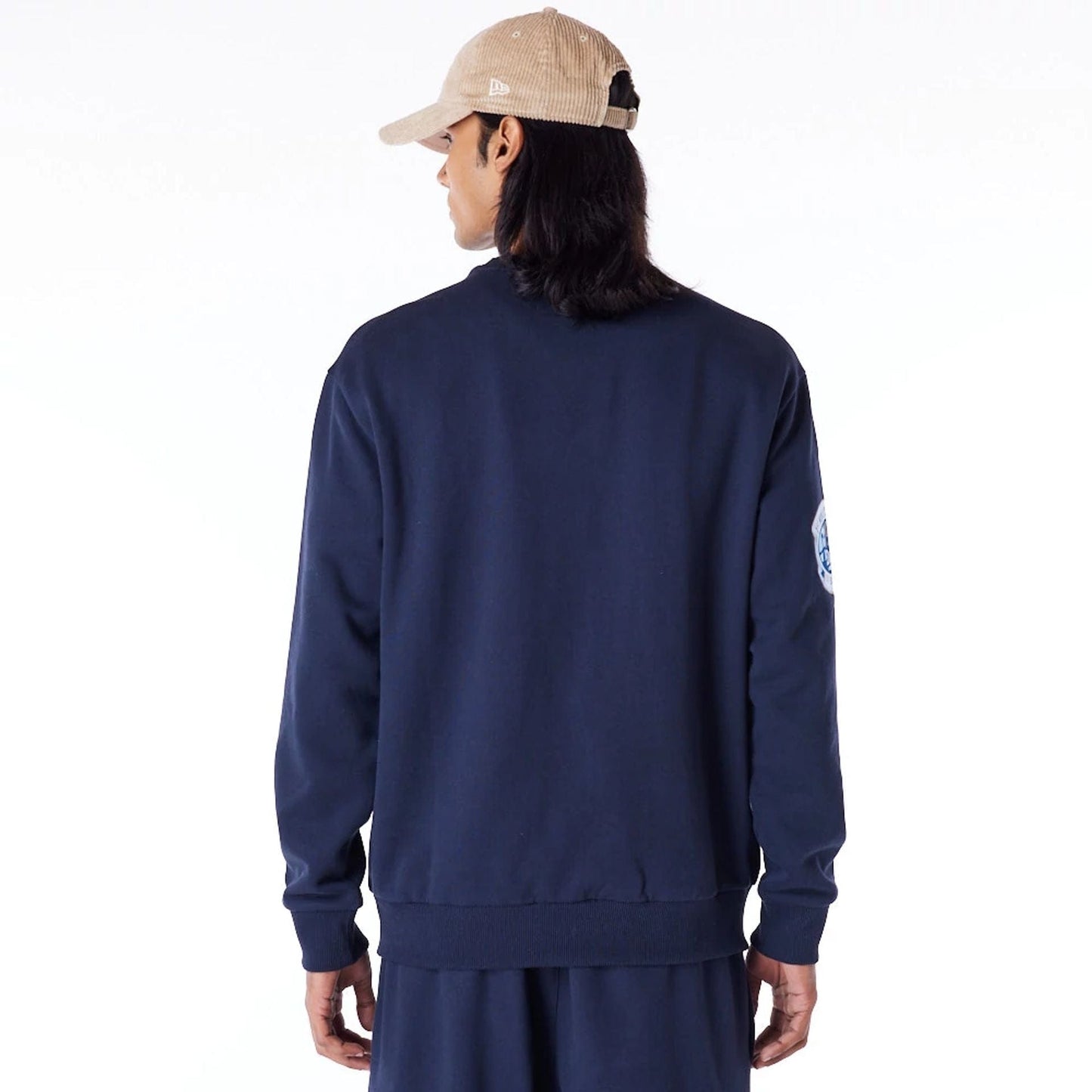 The Male model is wearing LA Dodgers World Series Navy Oversized Fleece Top 9