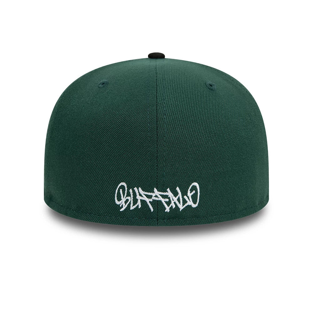 This is a New Era Front Script 59FIFTY Fitted Cap in dark green & black. 2