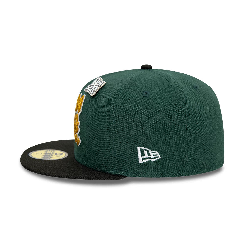 This is a New Era Front Script 59FIFTY Fitted Cap in dark green & black. 7