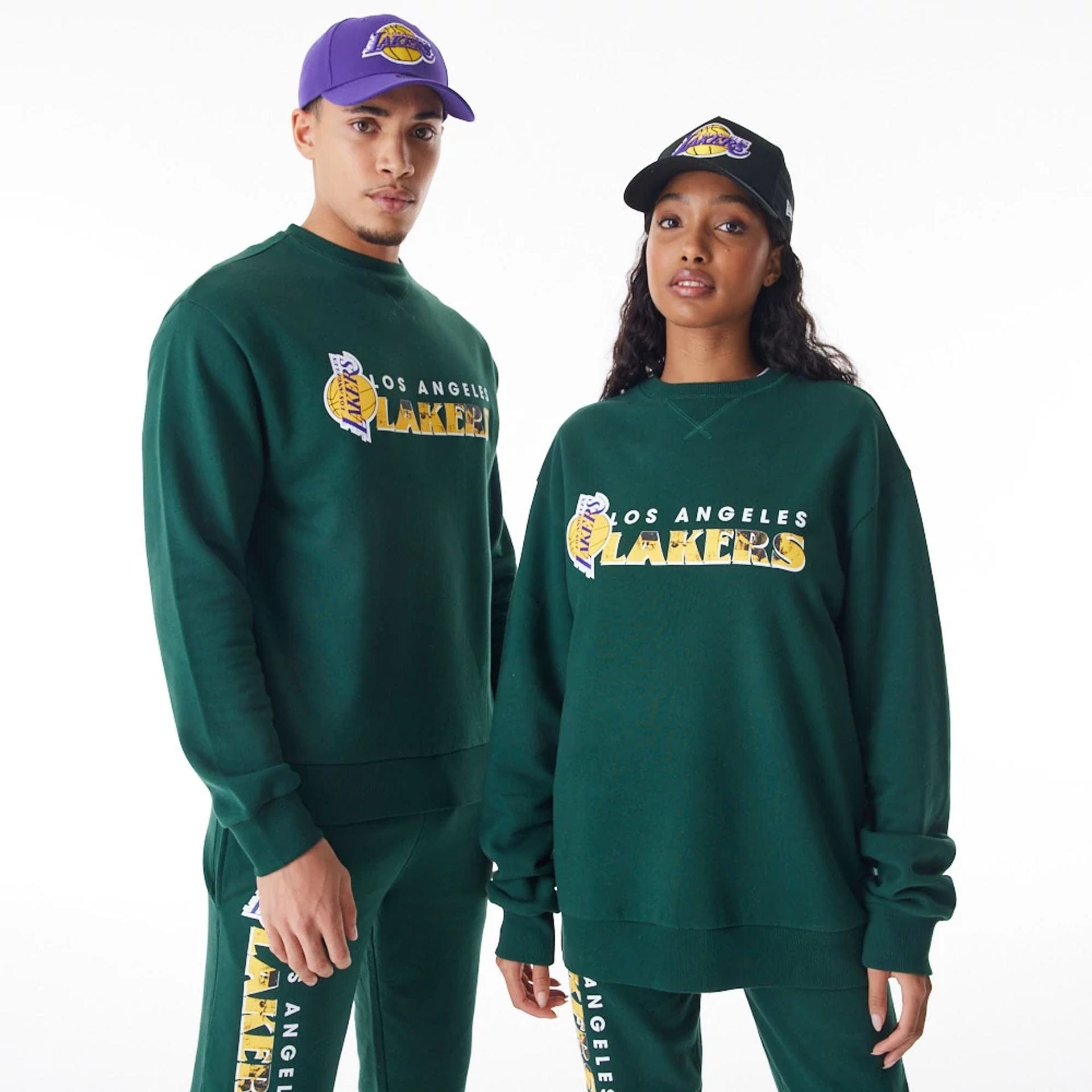 The Male model is wearing LA Lakers NBA Graphic Dark Green Crew Neck Sweater 1