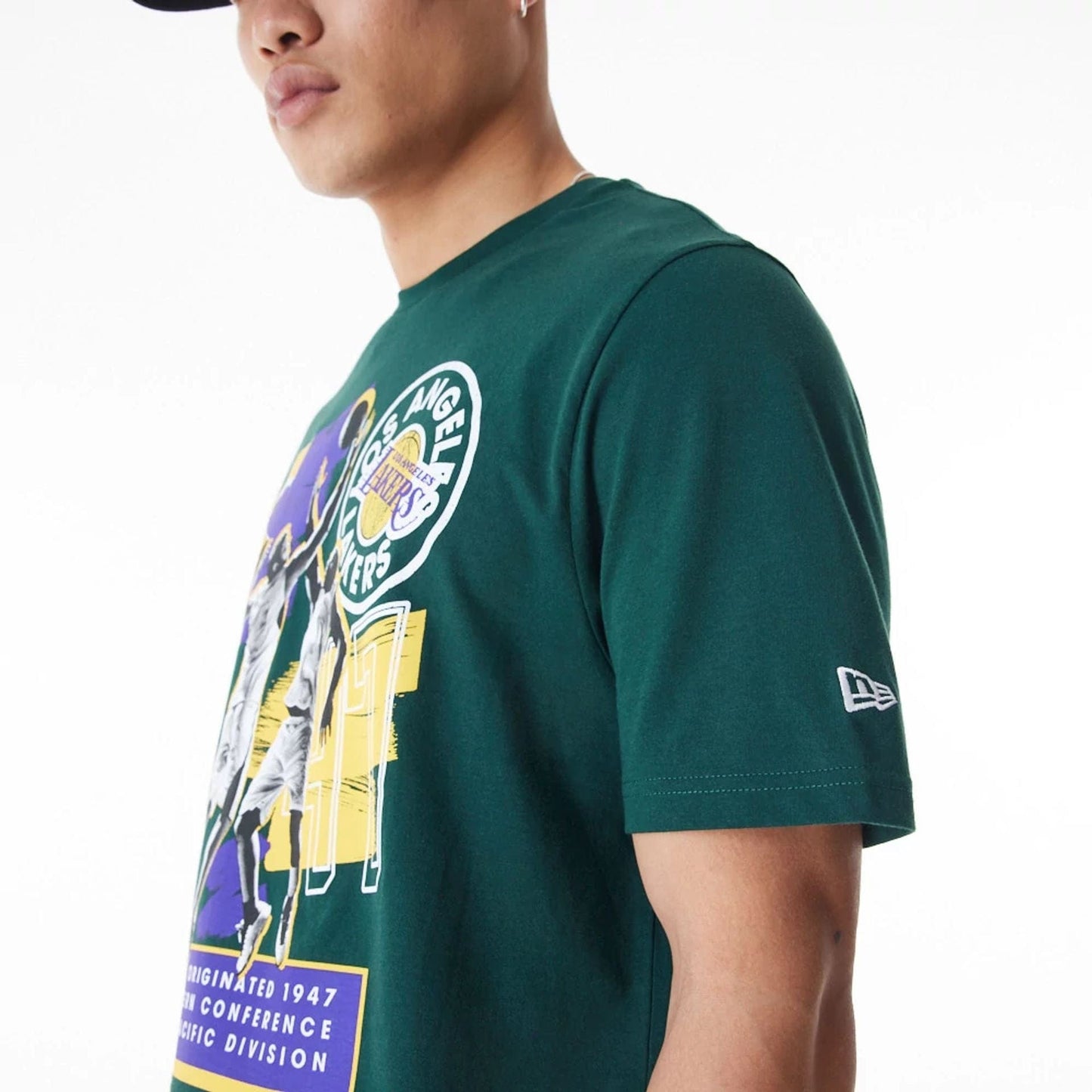 The Male model is wearing LA Lakers NBA Player Graphic Dark Green T-Shirt 8
