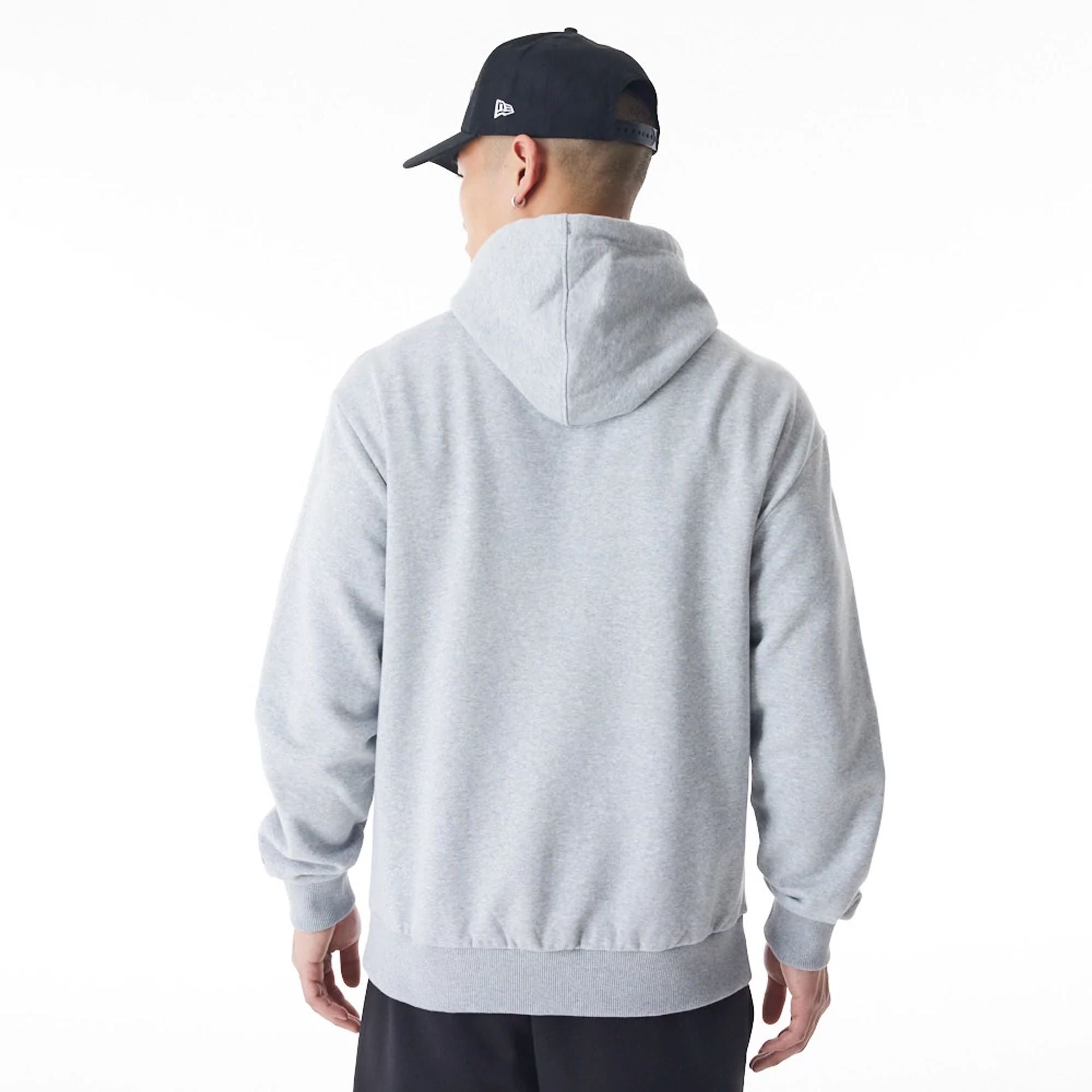 The Male model is wearing LA Lakers NBA Flame Print Grey Oversized Pullover Hoodie 2