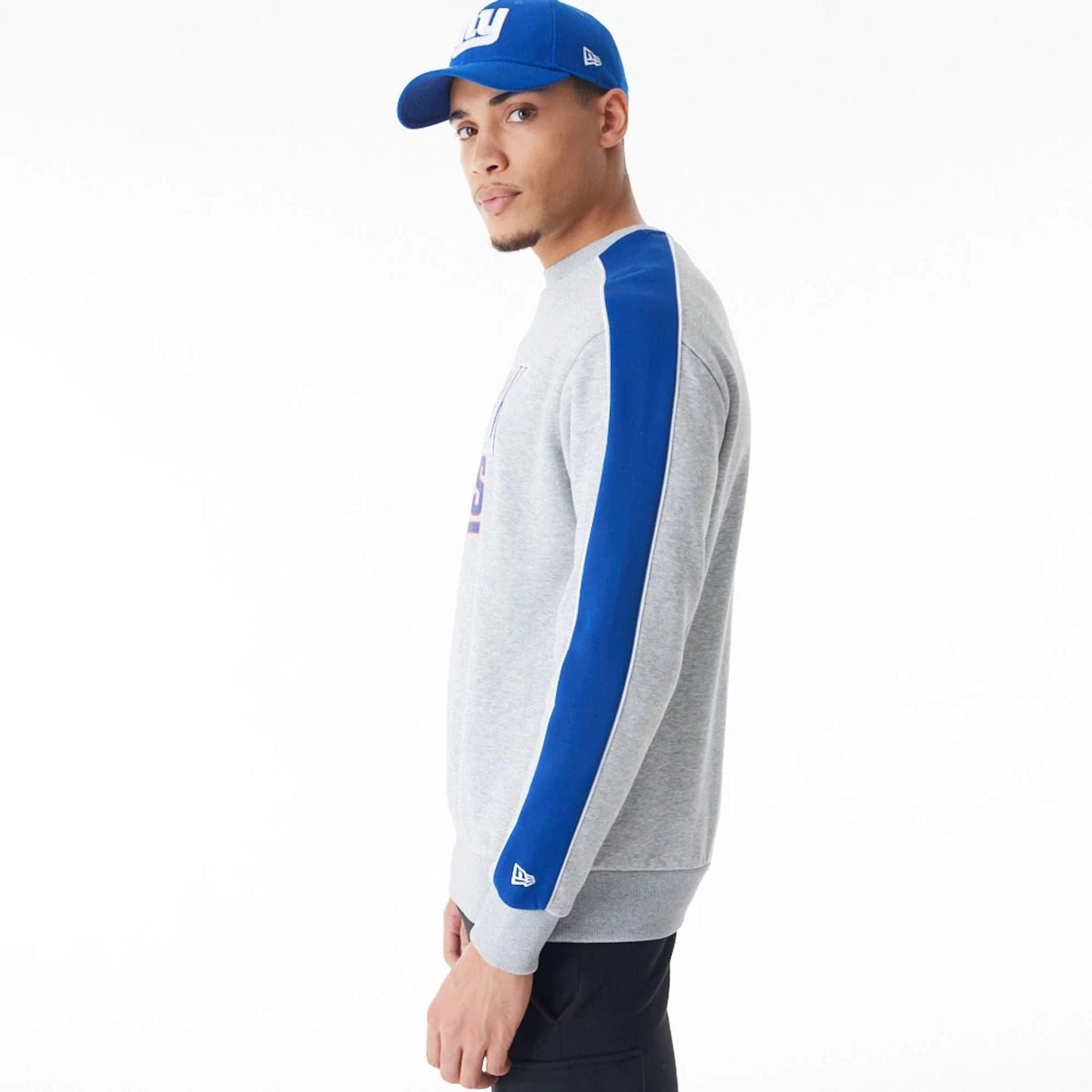 The Male model is wearing New York Giants NFL Graphic Grey Crew Neck Sweater 10