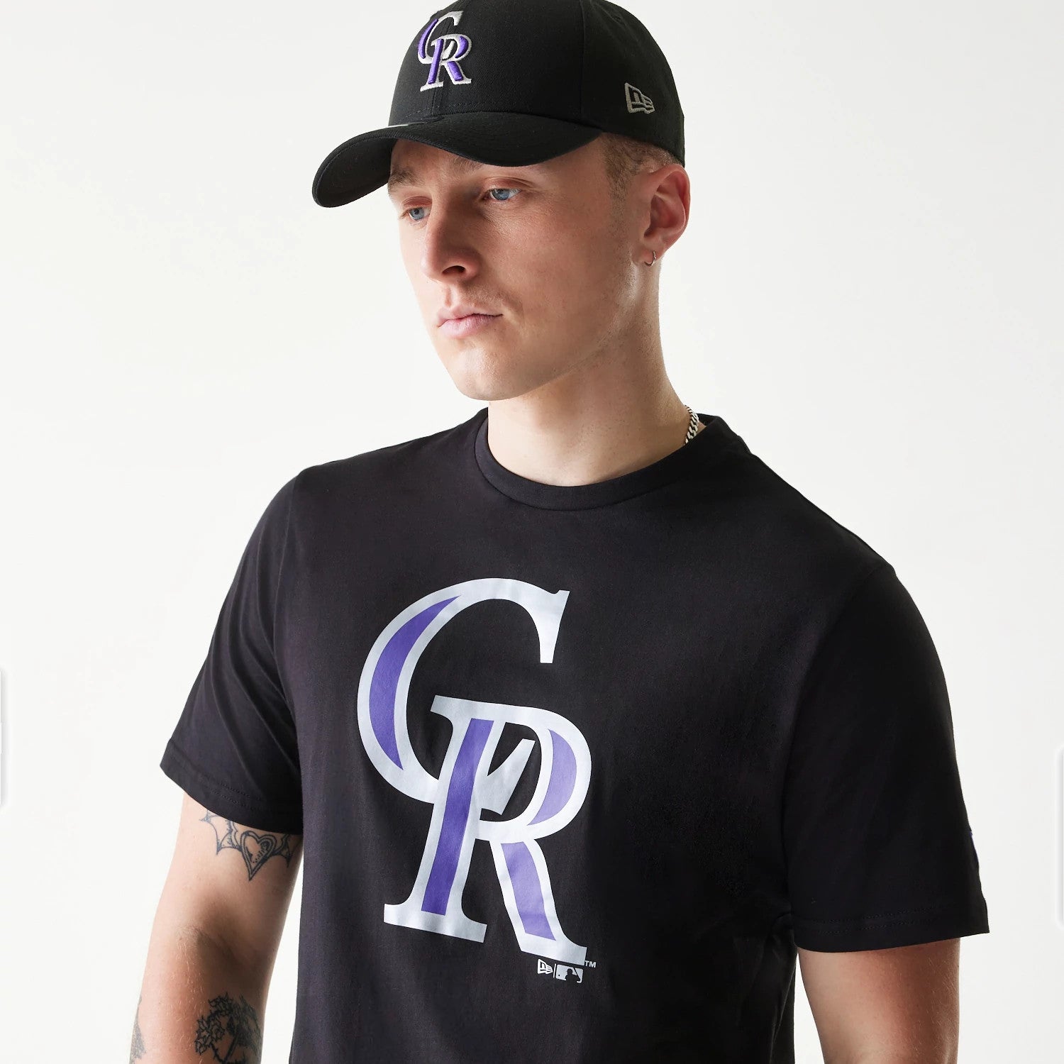 The Male model is wearing Colorado Rockies MLB Regular Black T-Shirt 3