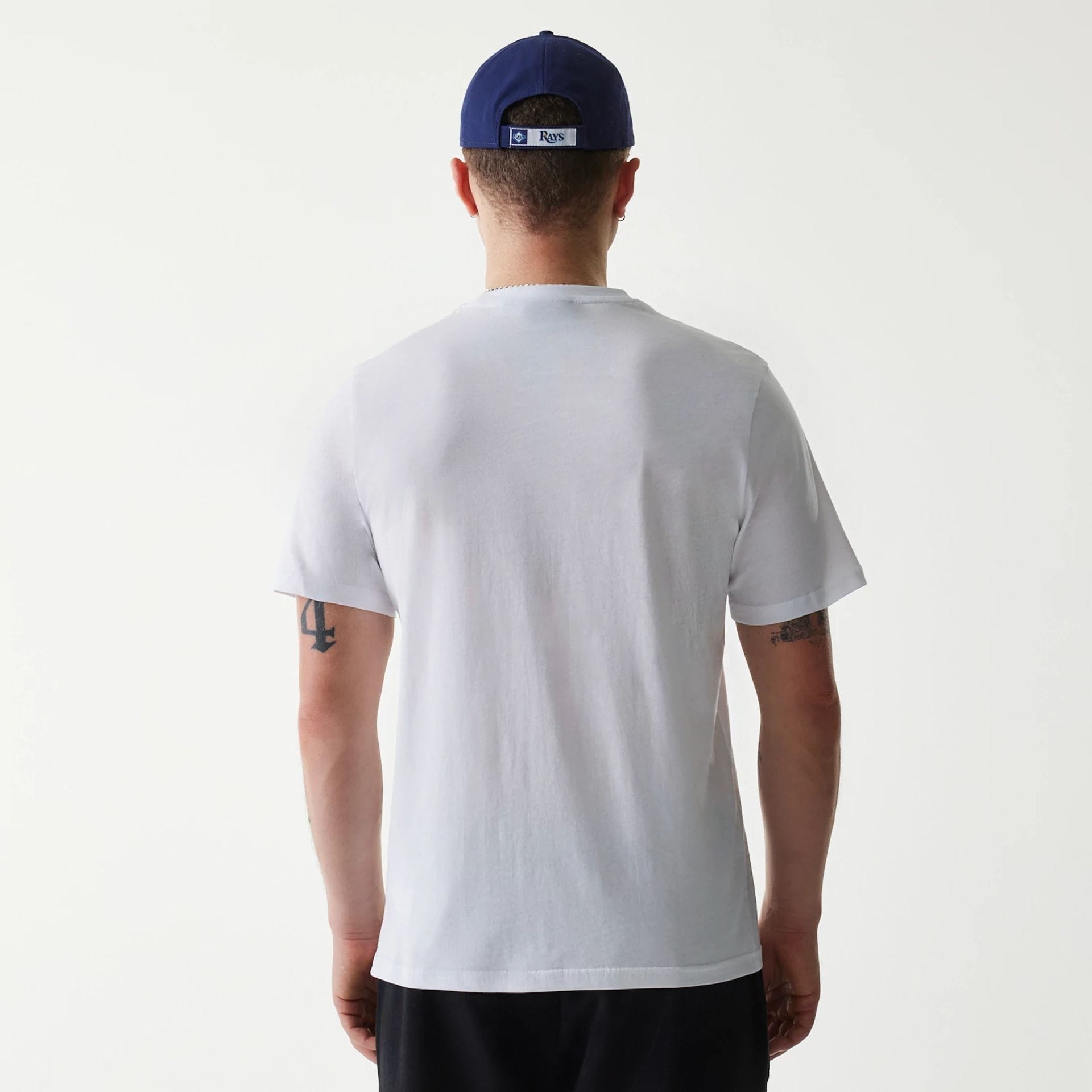 The Male model is wearing Tampa Bay Rays MLB Regular White T-Shirt 2