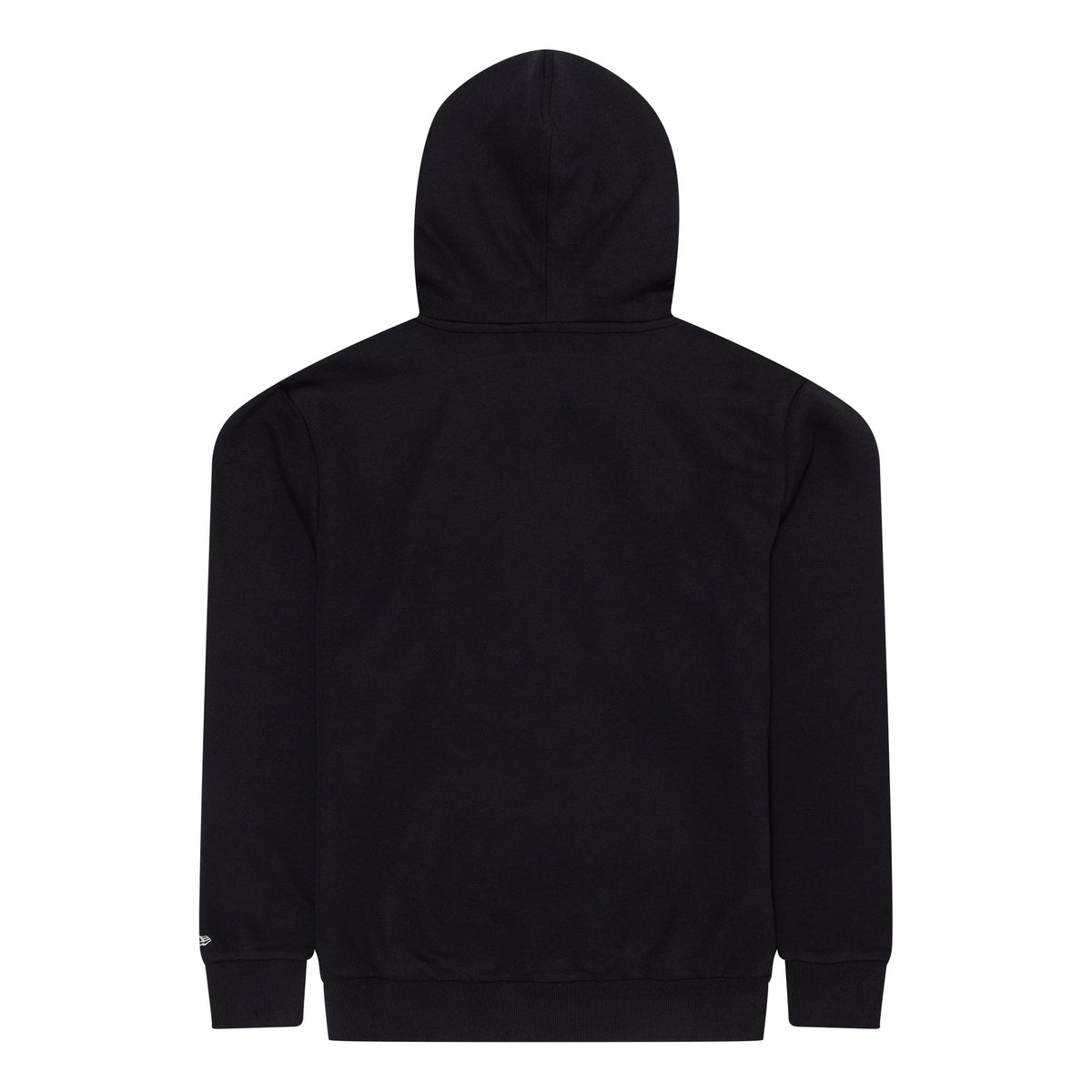 New Era New York Yankees MLB Regular Navy Pullover Hoodie, back view showing the plain navy hooded design, long sleeves with ribbed cuffs and a small raised New Era logo near the left cuff.