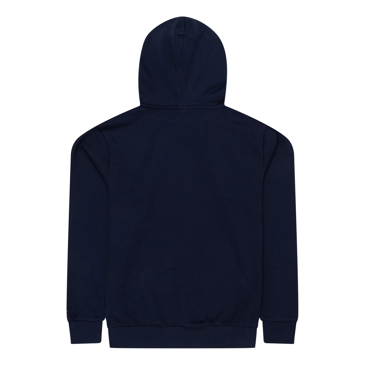 New Era St. Louis Cardinals MLB Regular Dark Blue Pullover Hoodie, rear view showing the dark blue fabric with a plain back design, a hood extending from the top, and long sleeves dropping to ribbed cuffs.