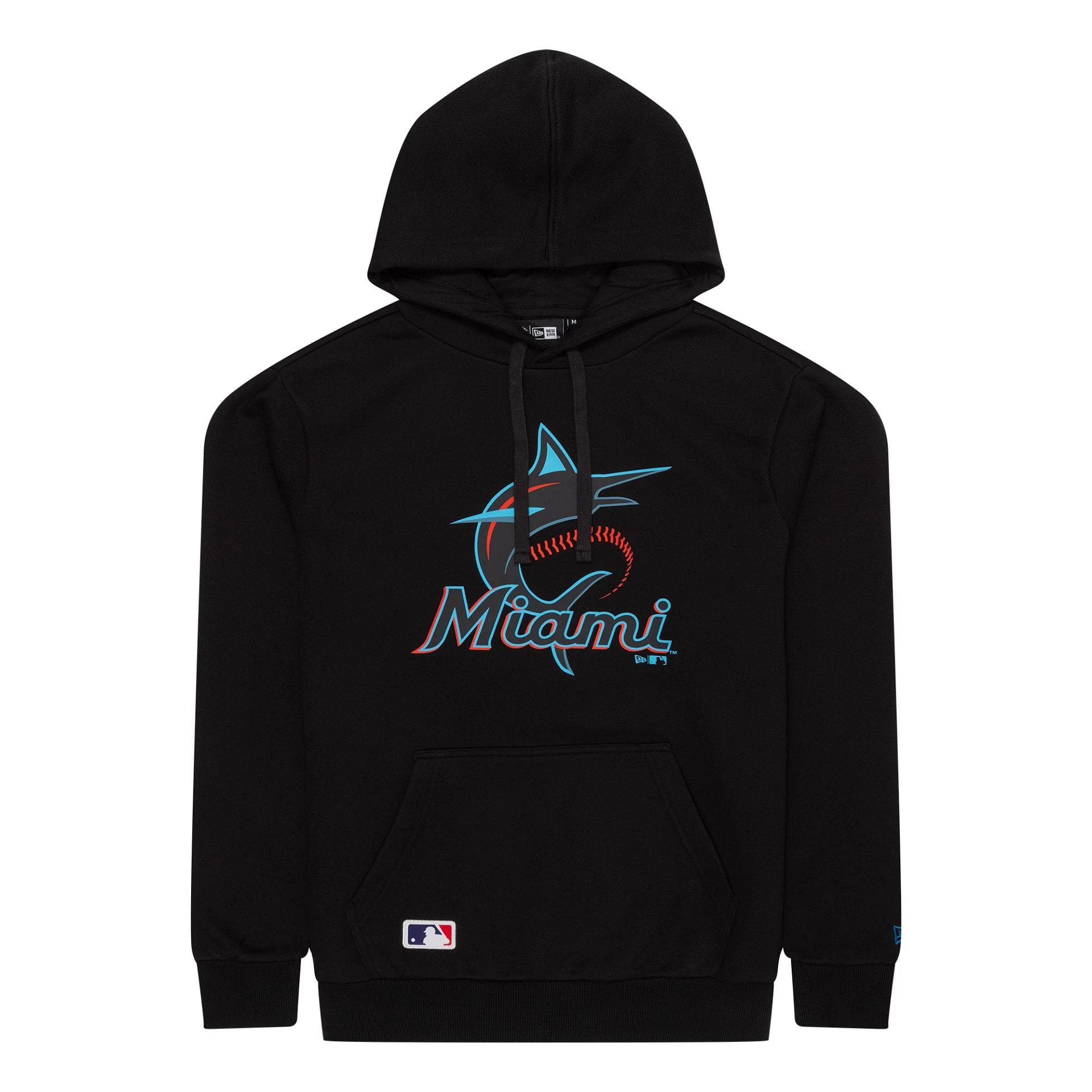 The Male model is wearing Miami Marlins MLB Regular Black Pullover Hoodie 1