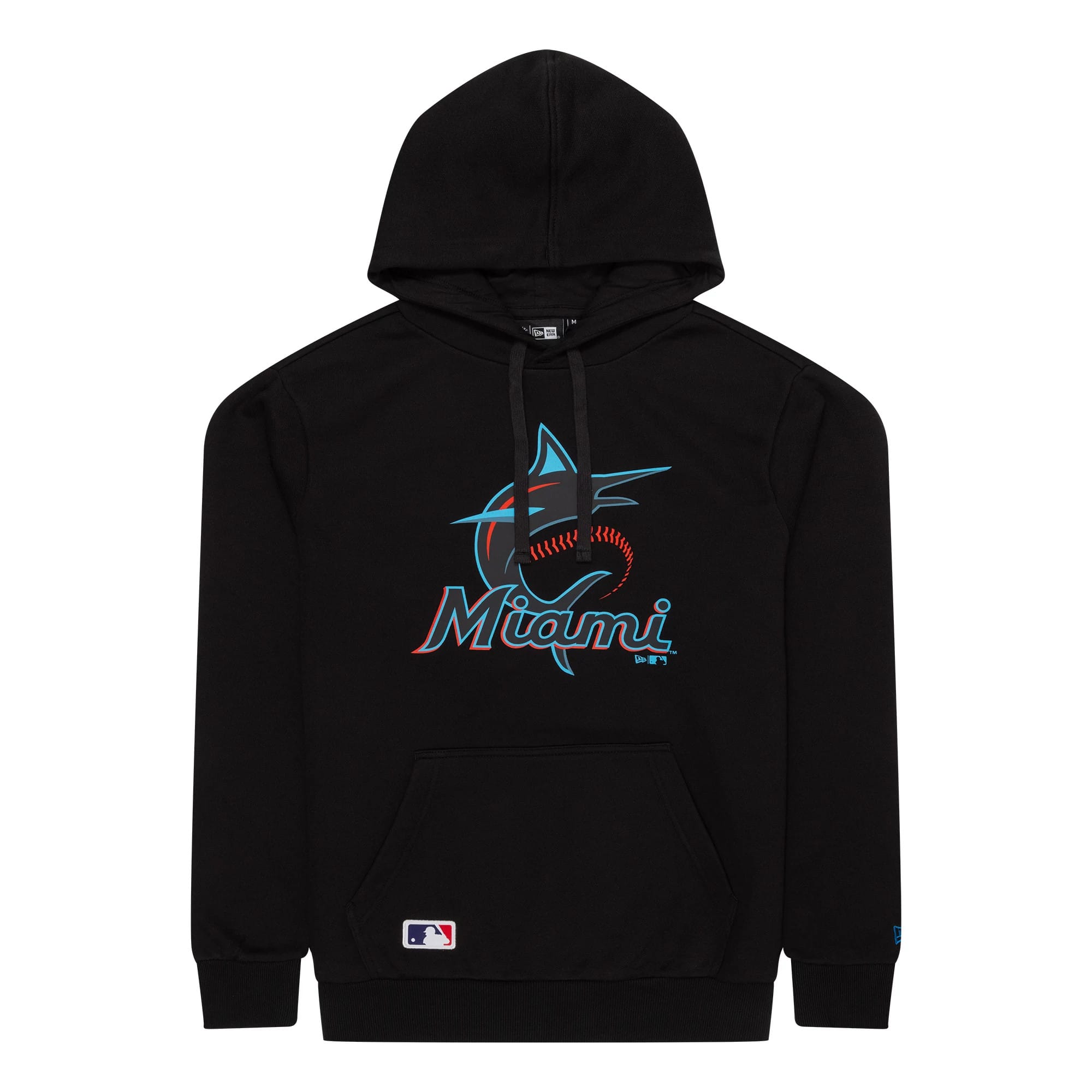 The Male model is wearing Miami Marlins MLB Regular Black Pullover Hoodie 1