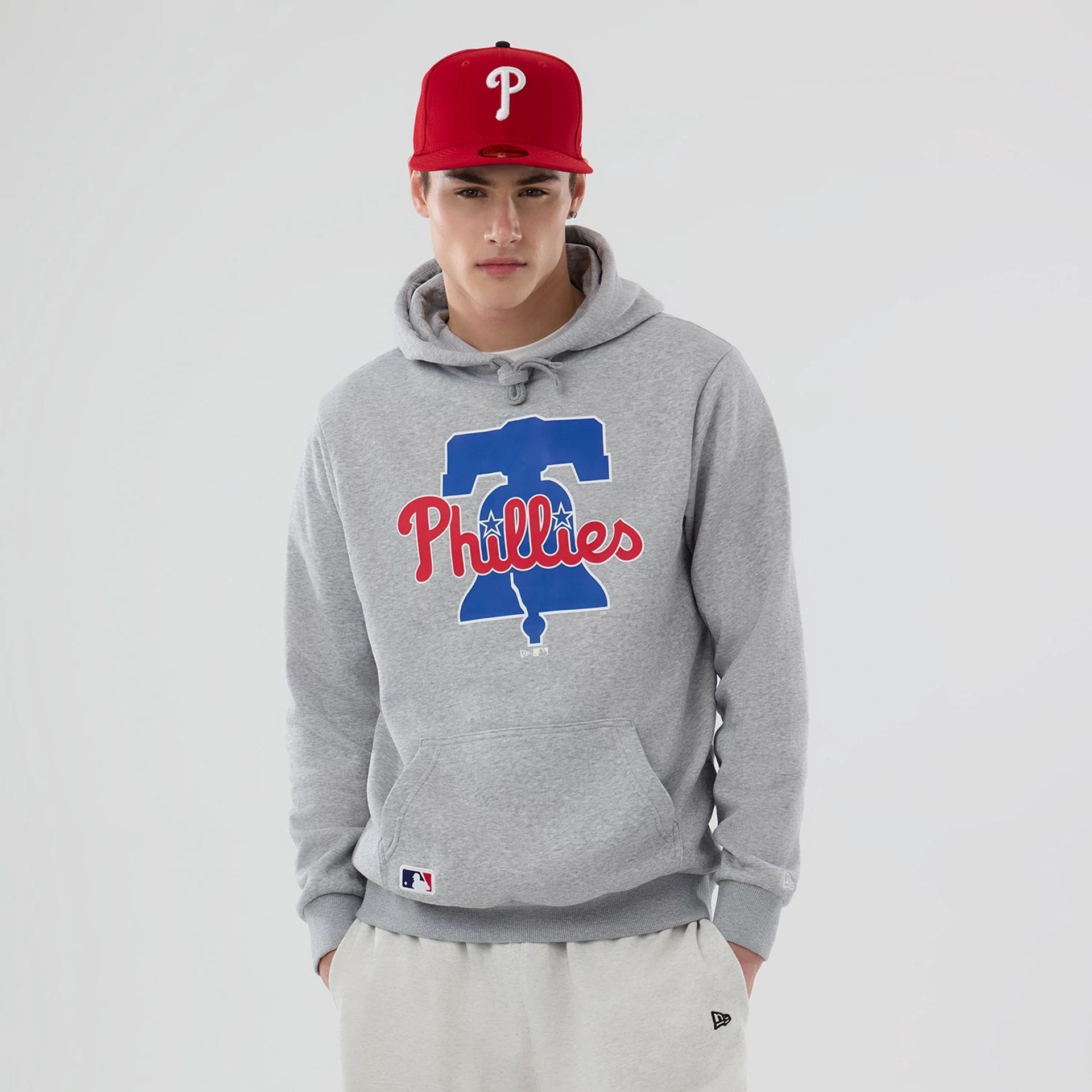 The Male model is wearing Philadelphia Phillies MLB Grey Pullover Hoodie 1