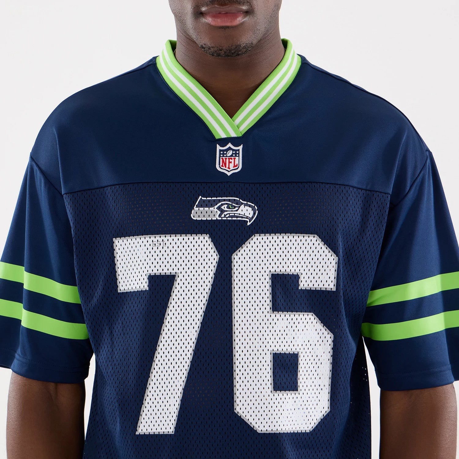 The Male model is wearing Seattle Seahawks NFL Mesh Dark Blue Mesh Jersey 4